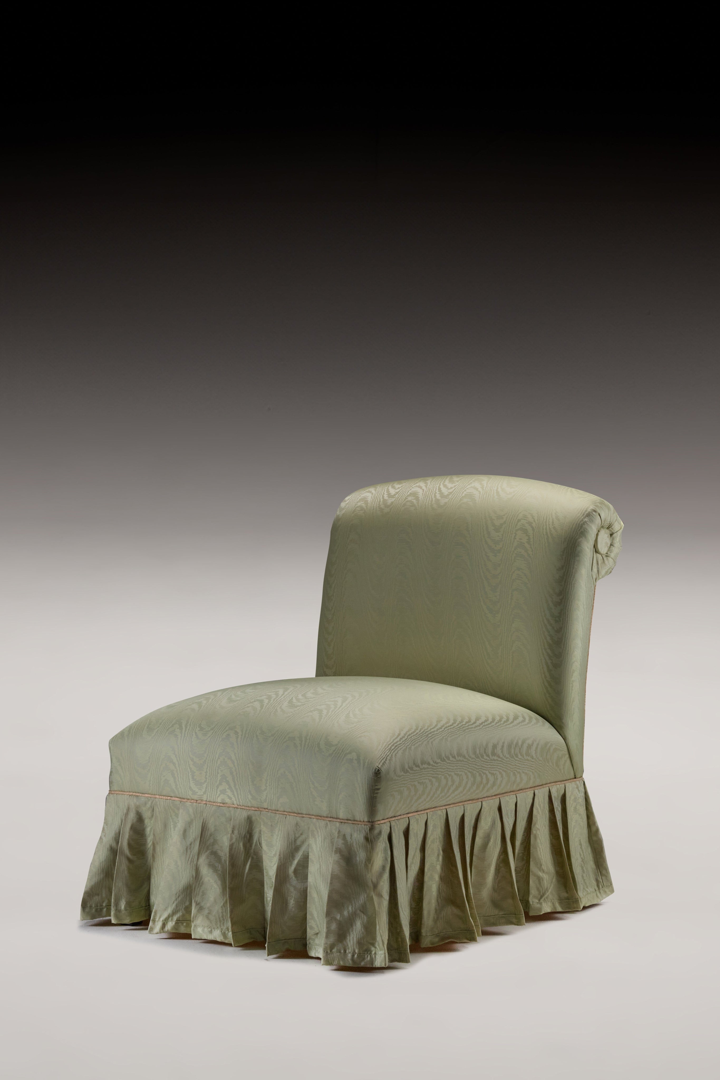 HESTIA SLIPPER CHAIR — back view with soft green upholstery