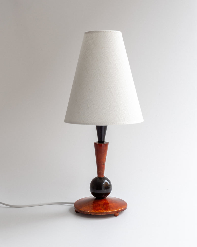 Art Deco wooden table lamp with white shade, 1930s vintage