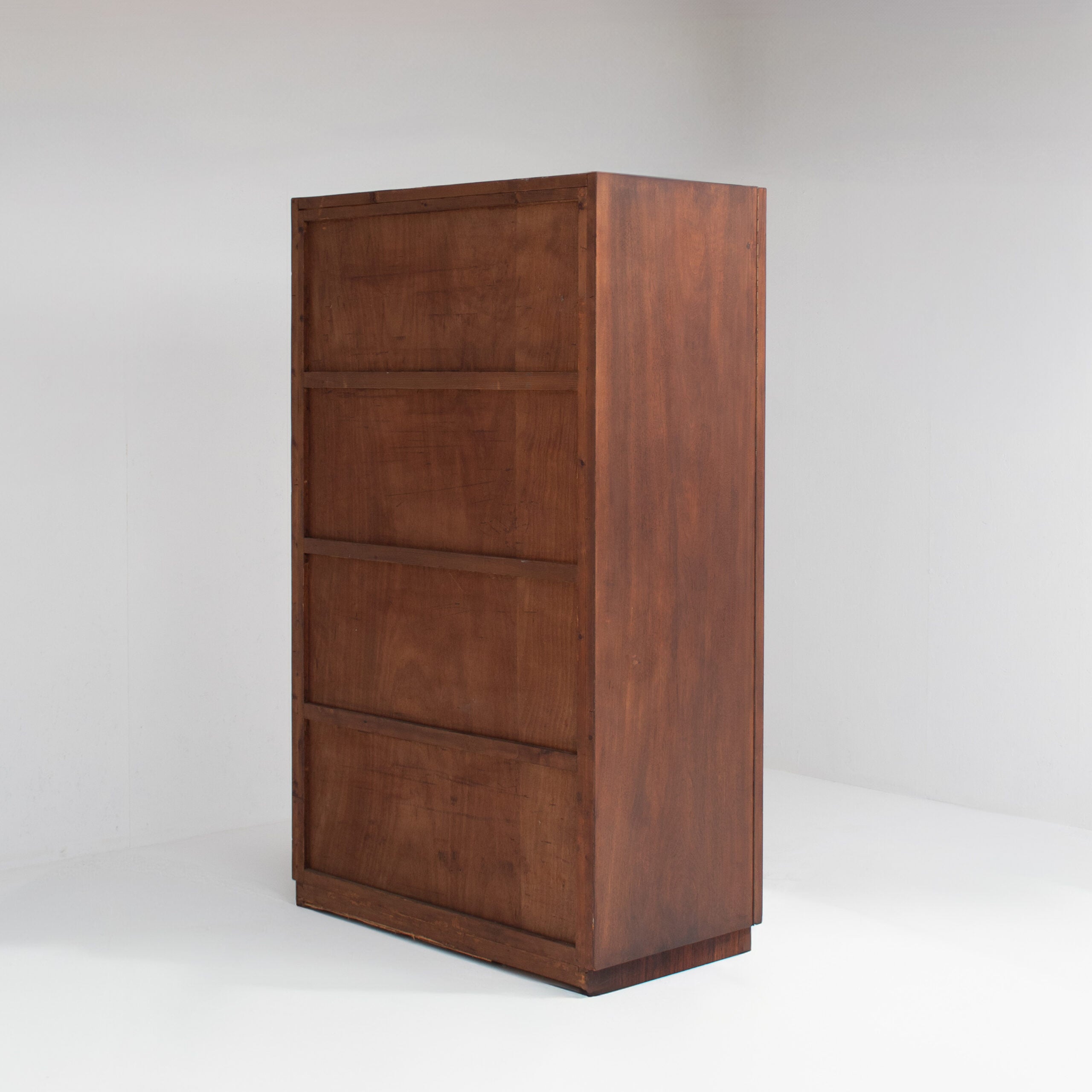 Mid-Century Walnut Wardrobe with Brass Handles — close-up