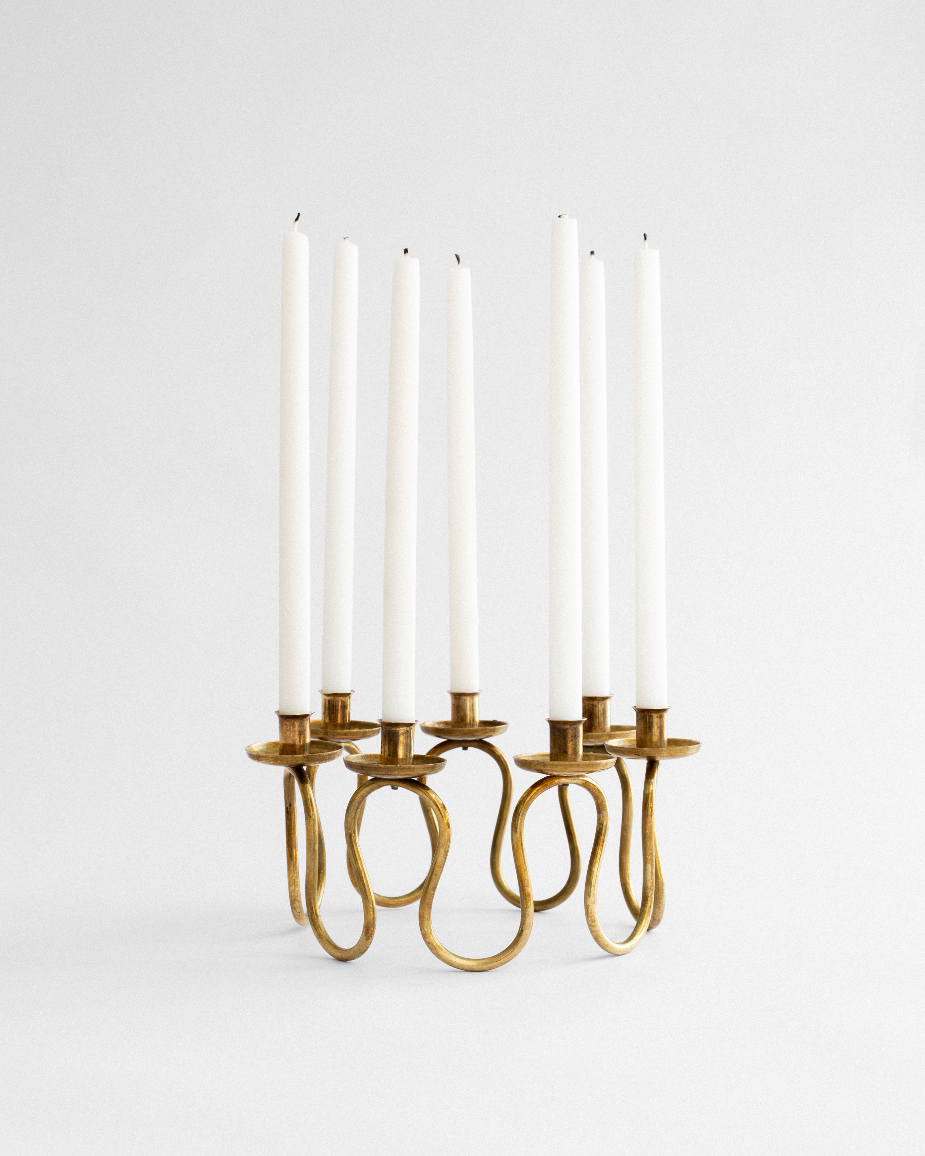 Scandinavian Modern Brass Candlebra by Lars Holmström, 1950s, Sweden — detail view