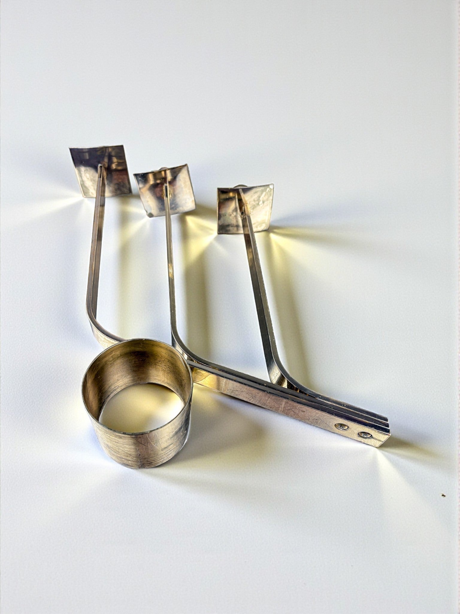 Art Deco 3-Flame Candelabra in Stainless Steel, France Circa 1970s — close-up