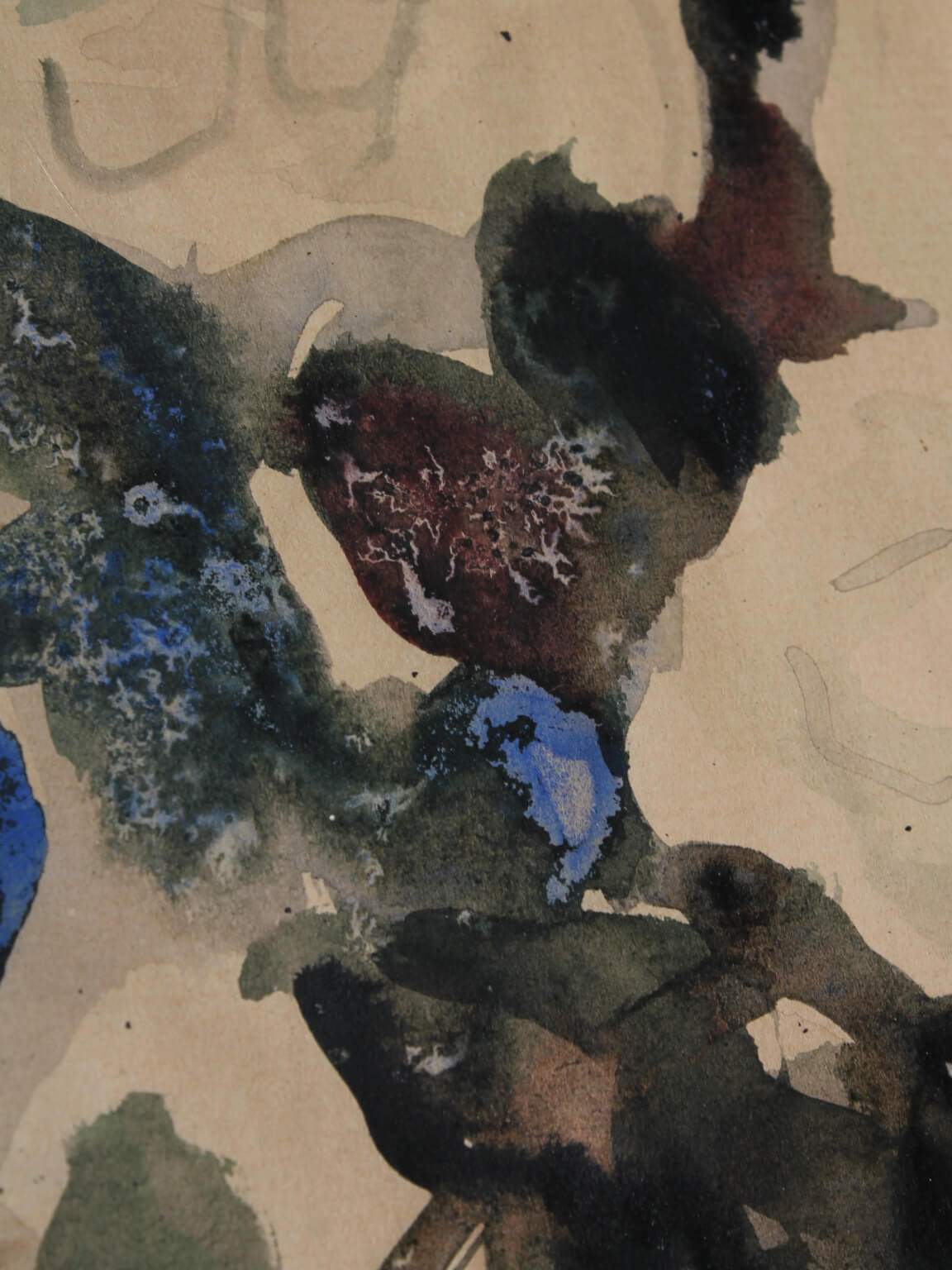 Watercolour Vintage Roses Painting, 1976, Latvia, Signed — close-up of floral details on textured paper
