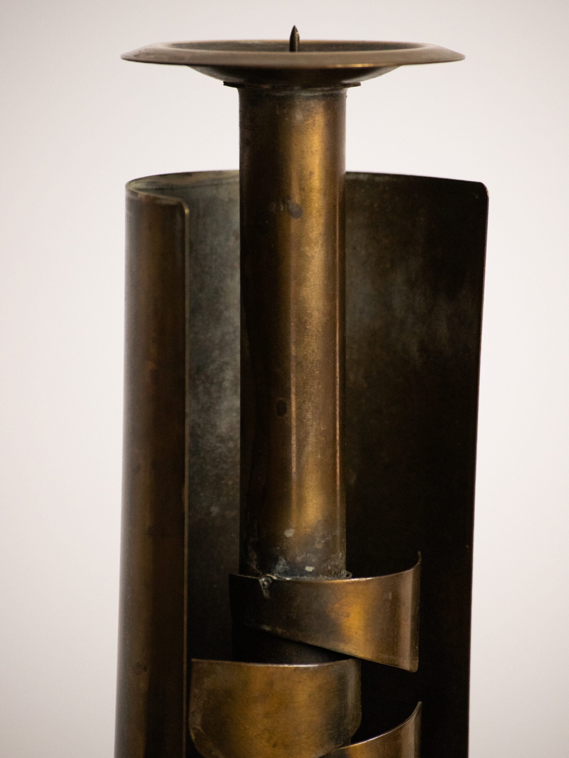 Czesław Palczewski Spiral Brass Candle Holder, Hand Cut Polish Brutalist Metalwork, 1970s — alternate view