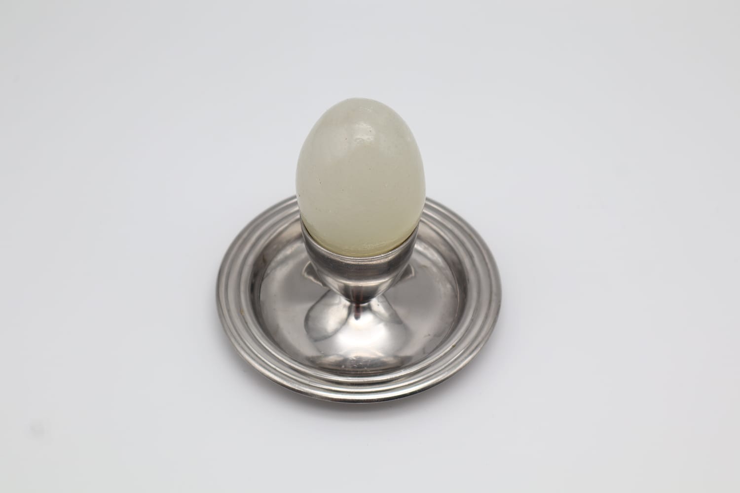 Vintage Stainless Steel Egg Cup – Modernist Saucer Design (c. 1965) — side angle
