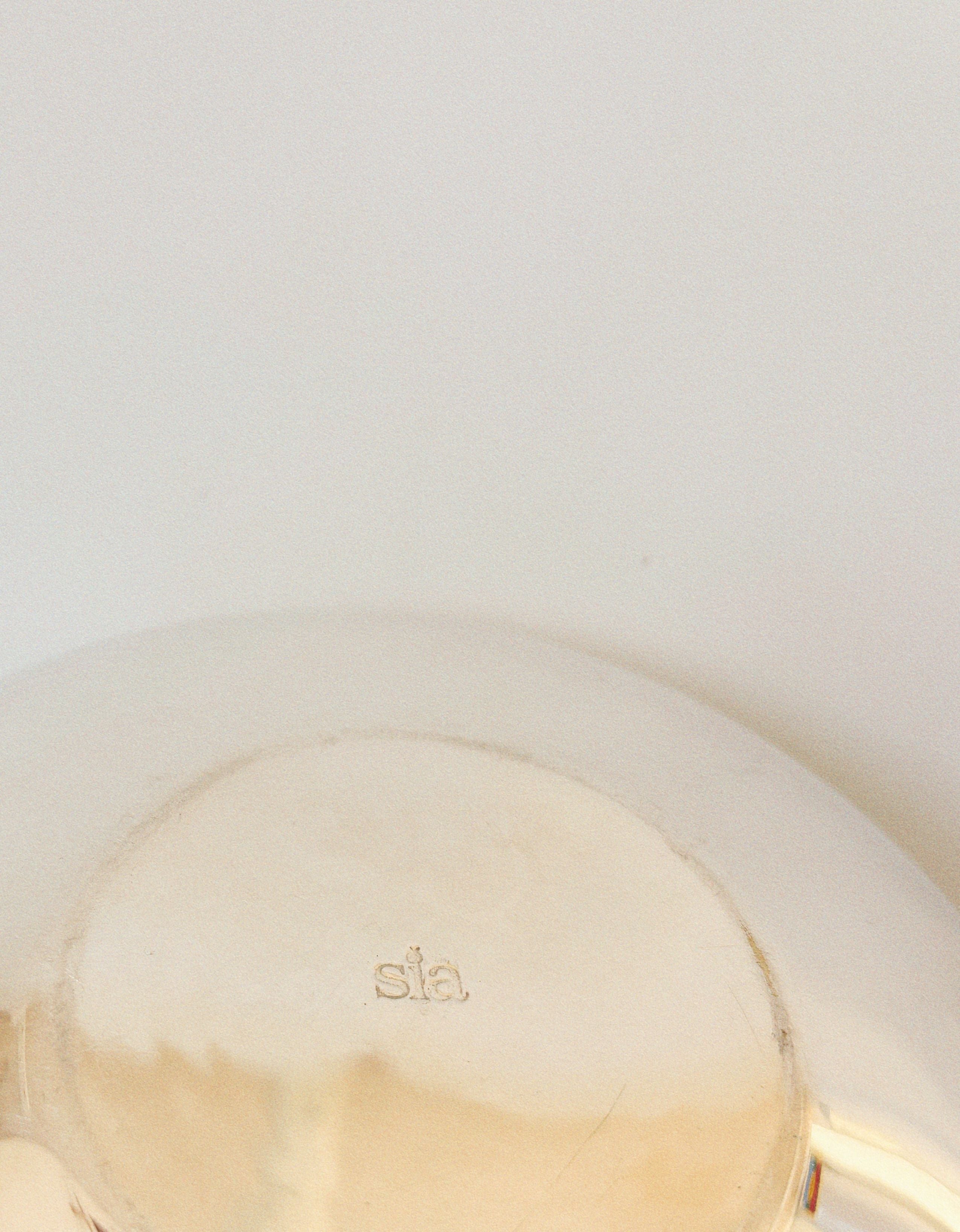 Close-up detail of silver plated teapot showing maker's mark