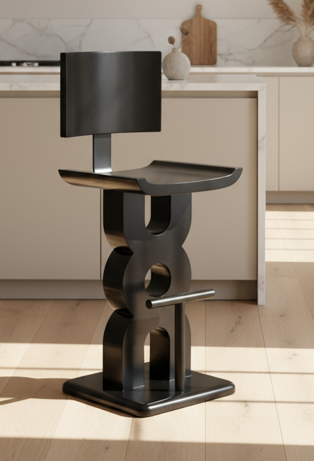 Soro Bar Stool — side angle showing matte black finish in kitchen setting