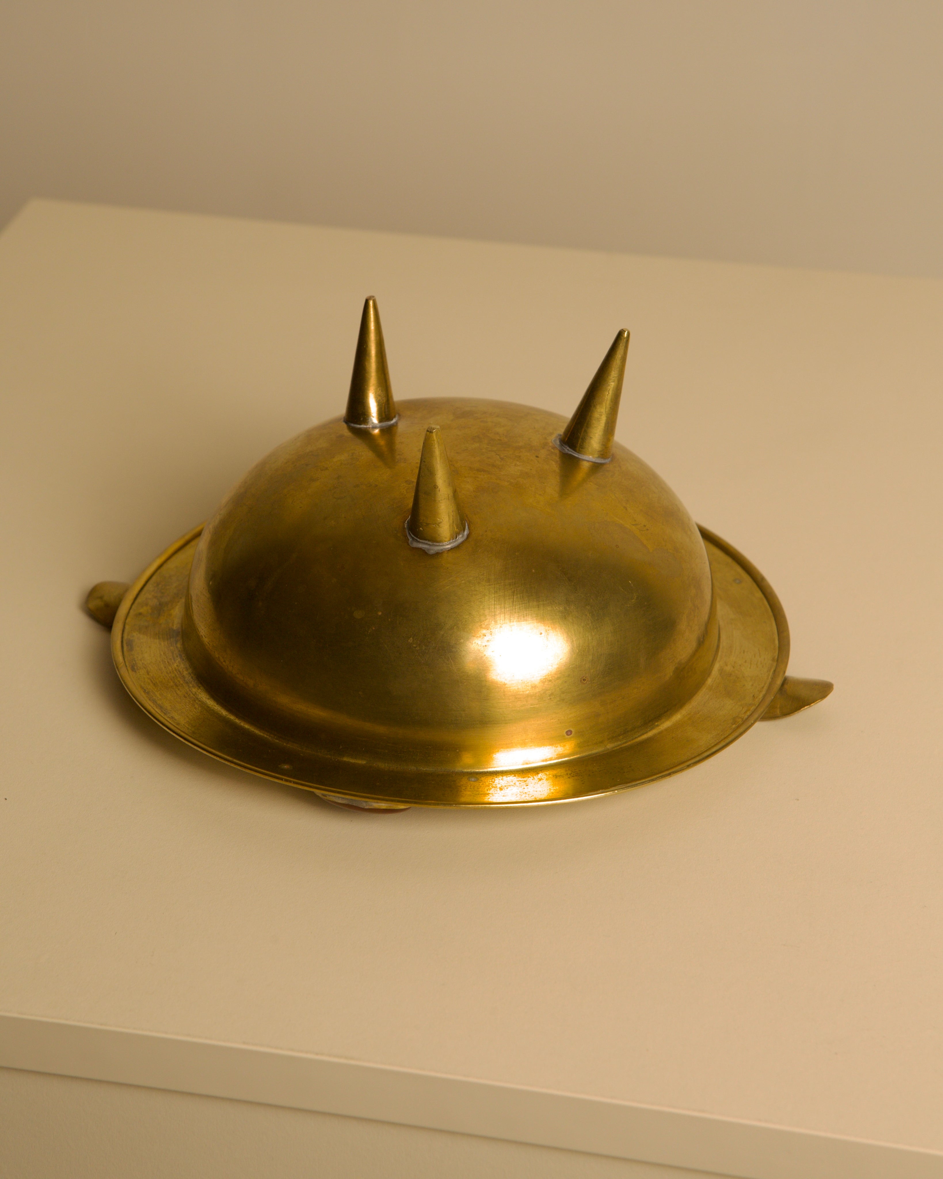 Large Italian Art Deco Brass Ashtray, 1930s — top view showing three pointed spikes