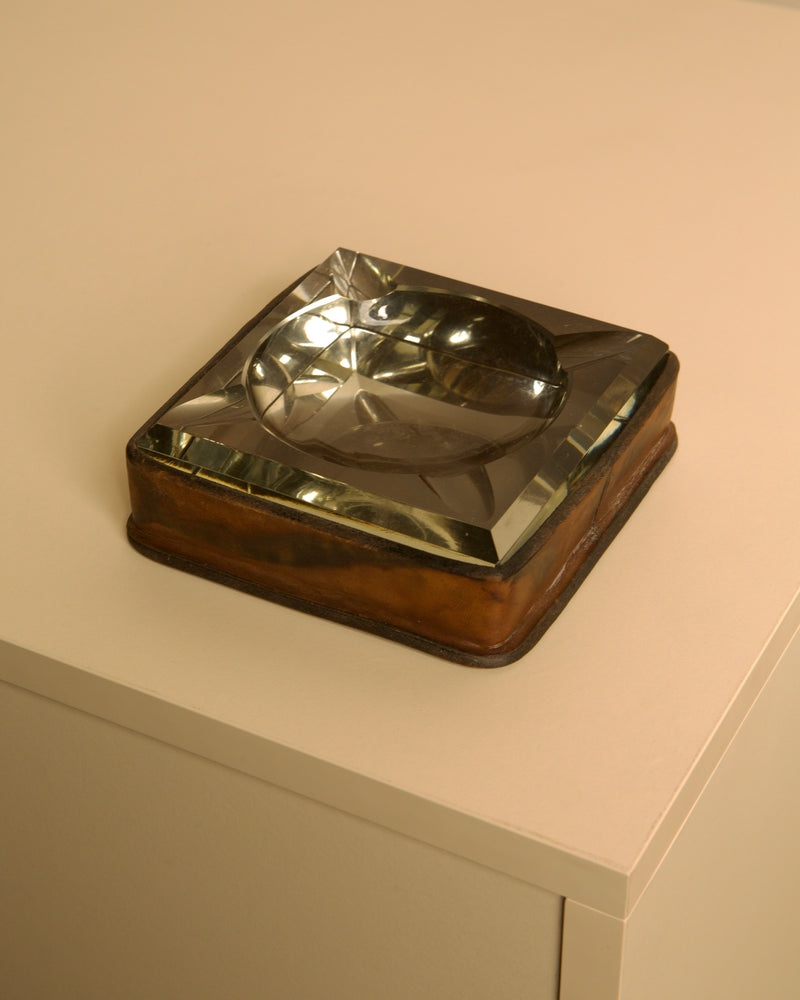 Italian Ashtray in Crystal and Leather 60's by Treaptyque | The Oblist — vintage crystal and leather design