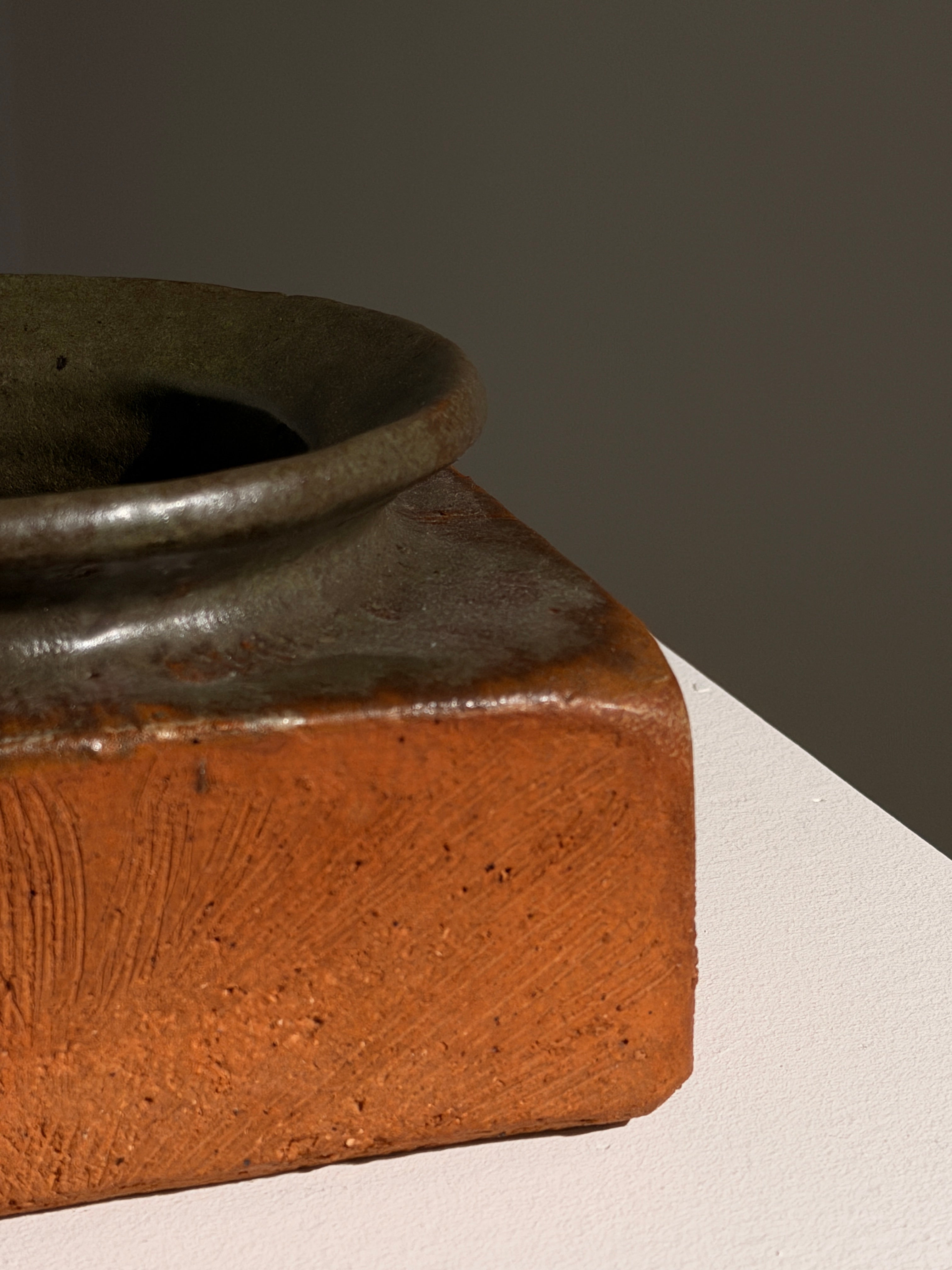 Architectural Stoneware Vase Attributed to Pierre Culot — side angle showing textured clay surface