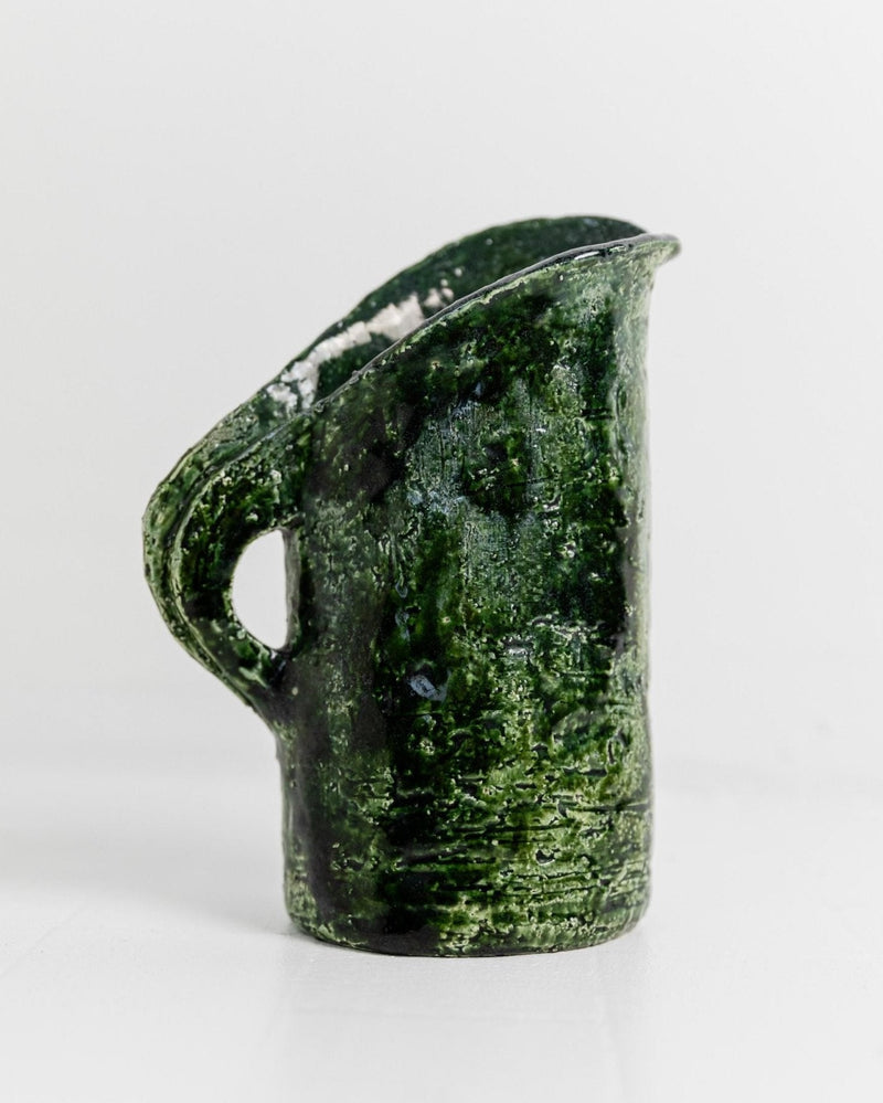 Vintage 1970s Studio Pottery Vase or Jug, Green Glazed Naive Form with Textured Surface, Handcrafted Ceramic Design, Home Decor, Gift Idea by Bottega Jacobs