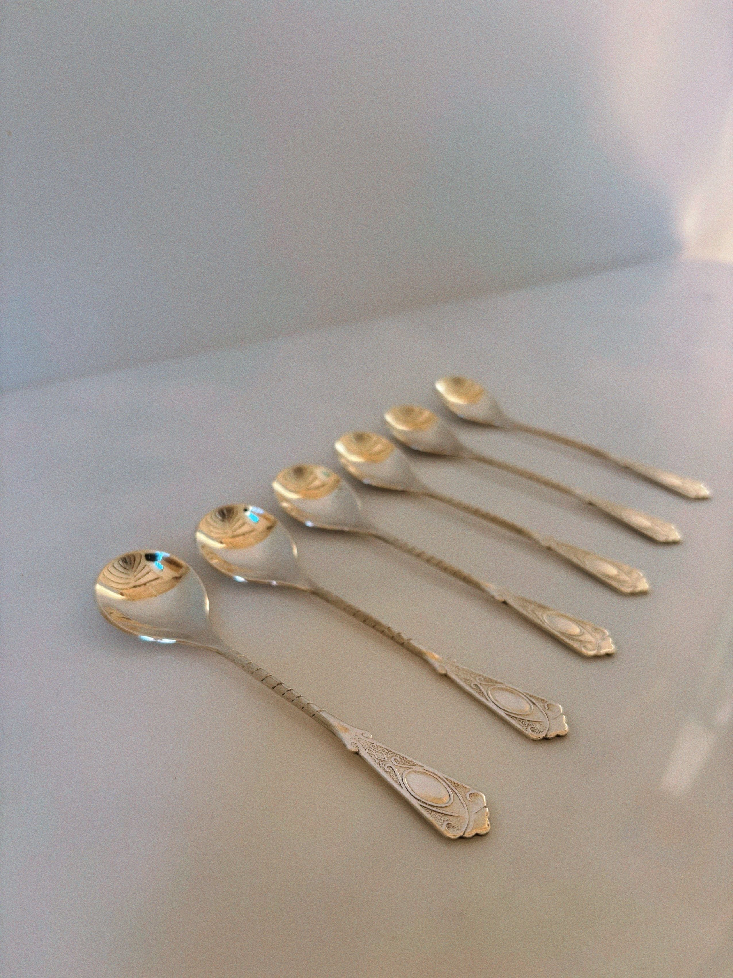 6 Silver Plated Tea Spoons, 1970's Poland — close-up