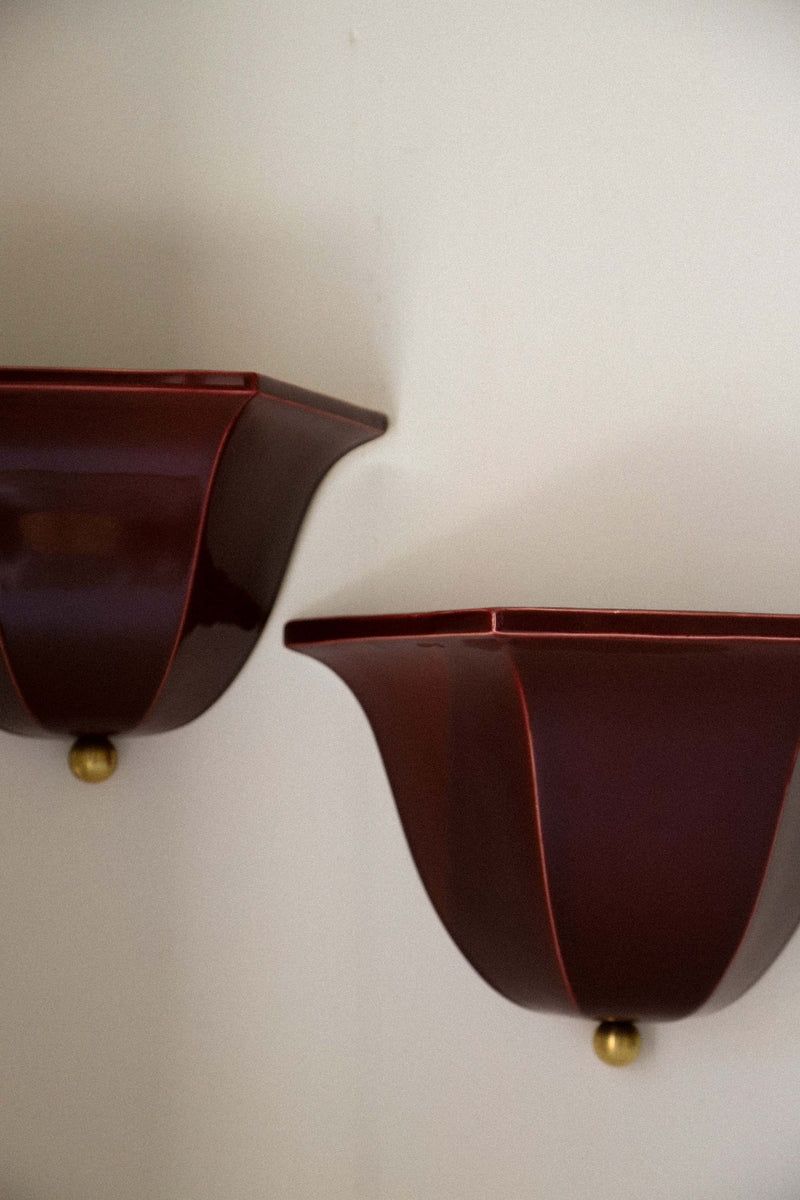 Maeve Sconce by Huey Lightshop | The Oblist — handcrafted burgundy ceramic wall light
