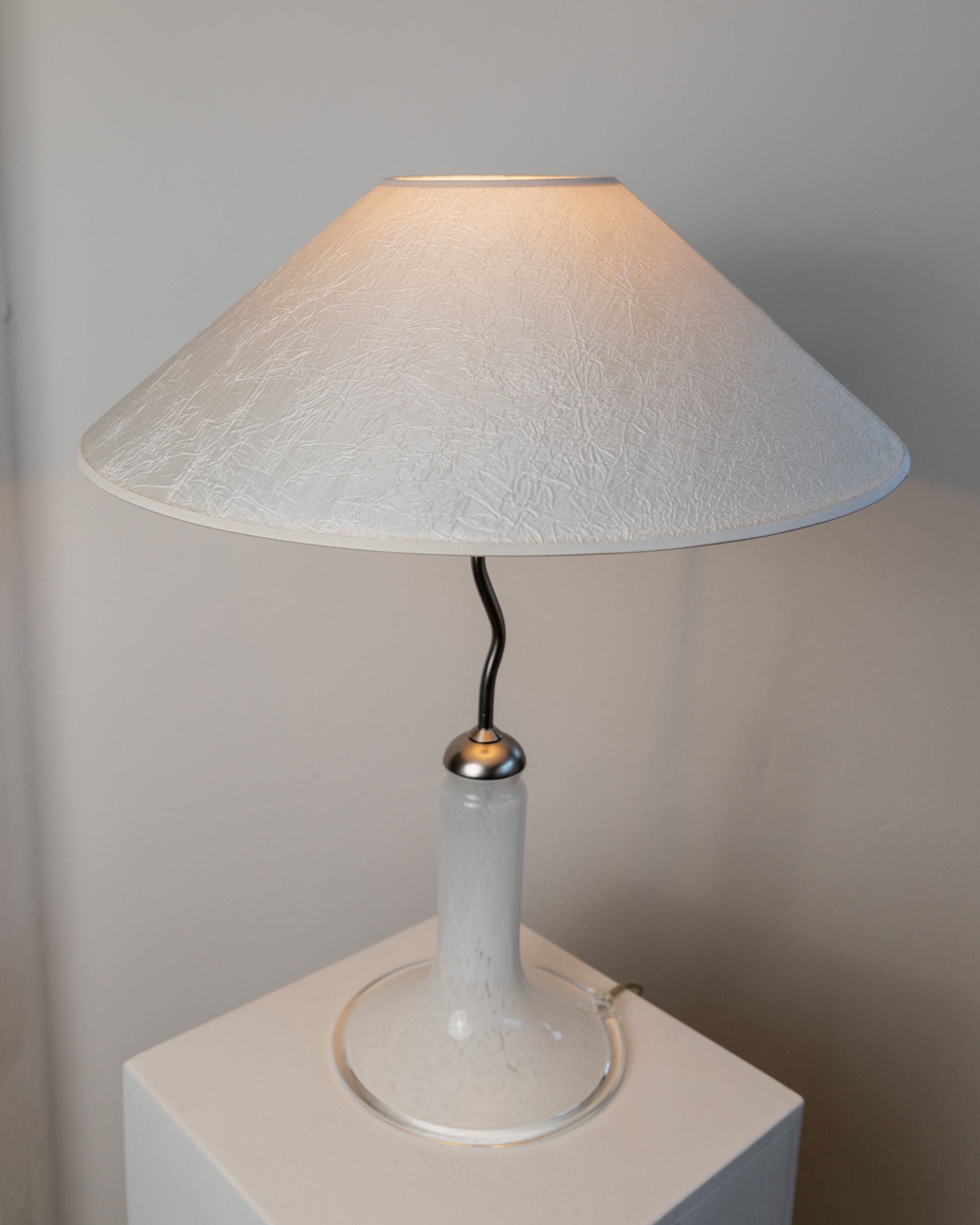 Murano Glass Table Lamp, Italy 1980s — back view of white shade and base