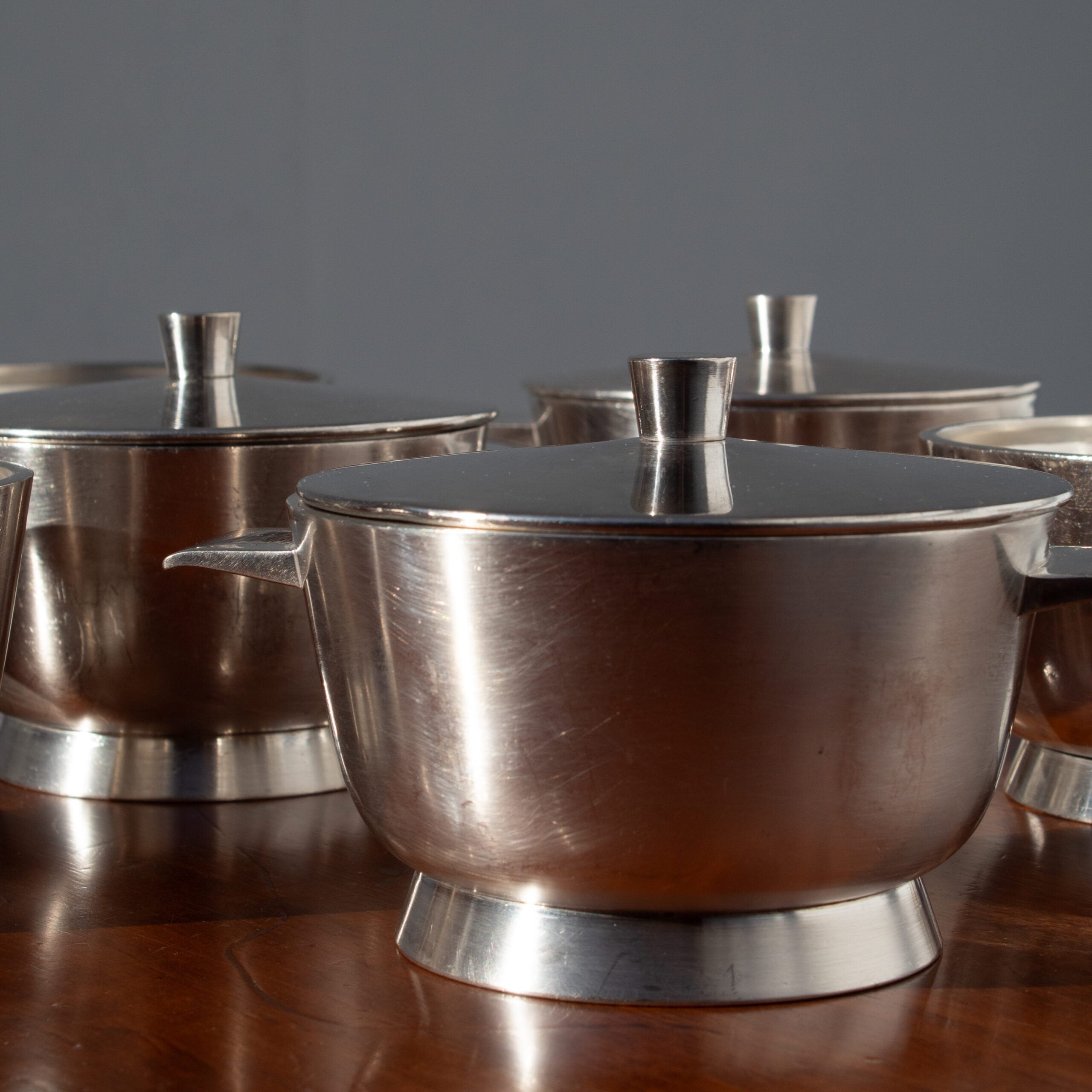 Arthur Krupp Milano Silver Plated Bowls Set — angled view on wooden table