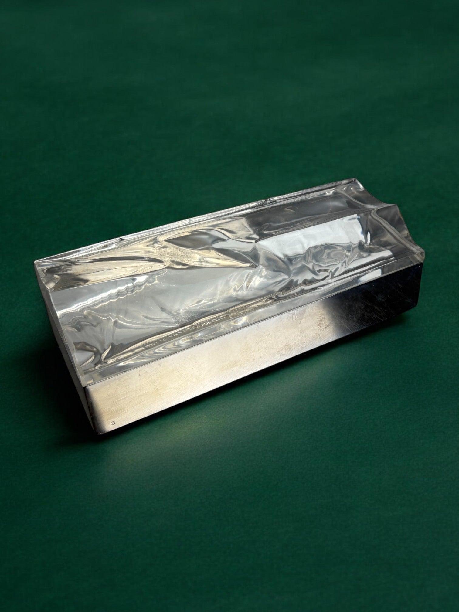 Gabriella Crespi Lucite Box, Italy, 1970's — angled view on green background