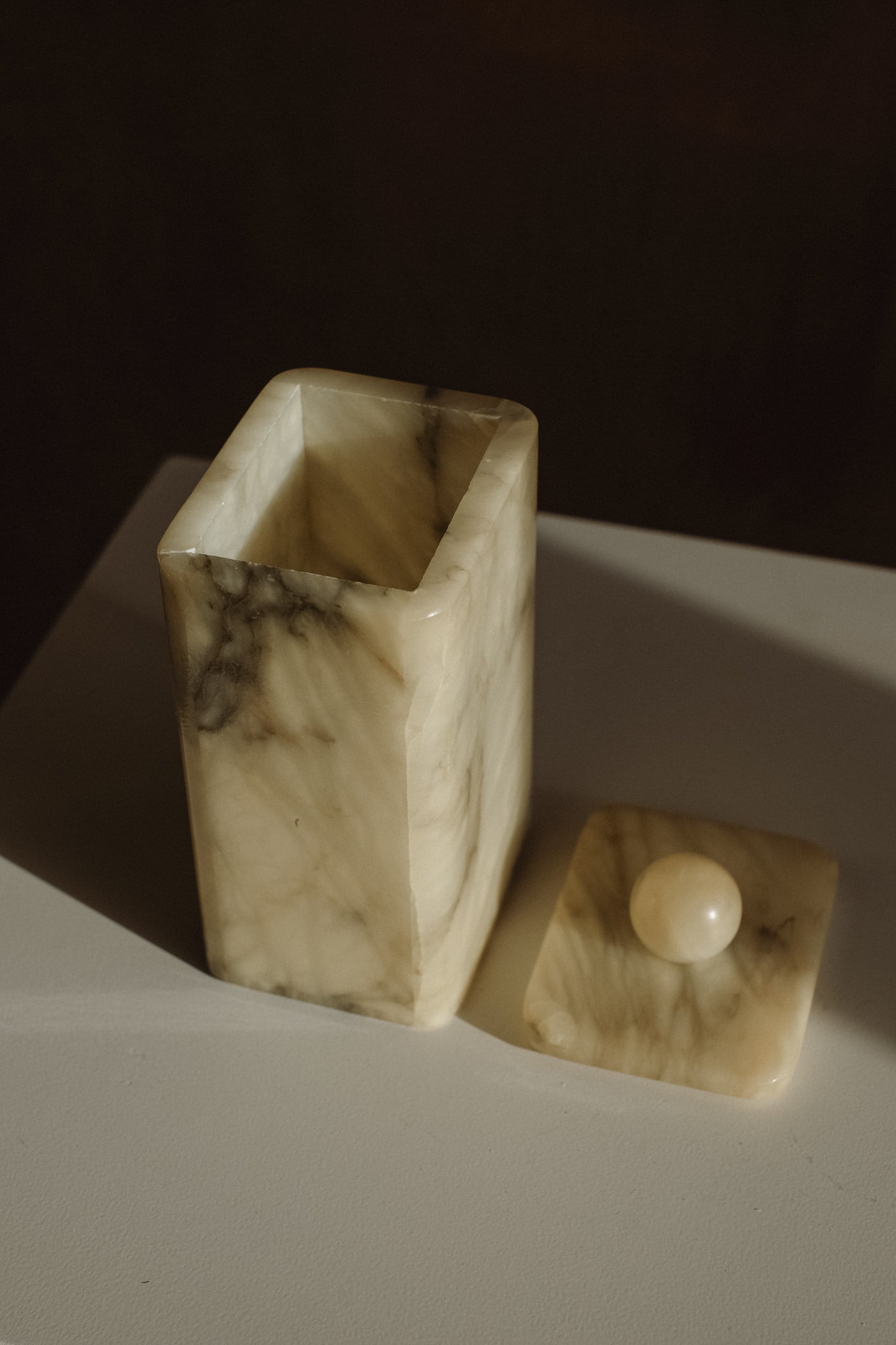 Vintage Onyx Jar — top view on light-colored surface