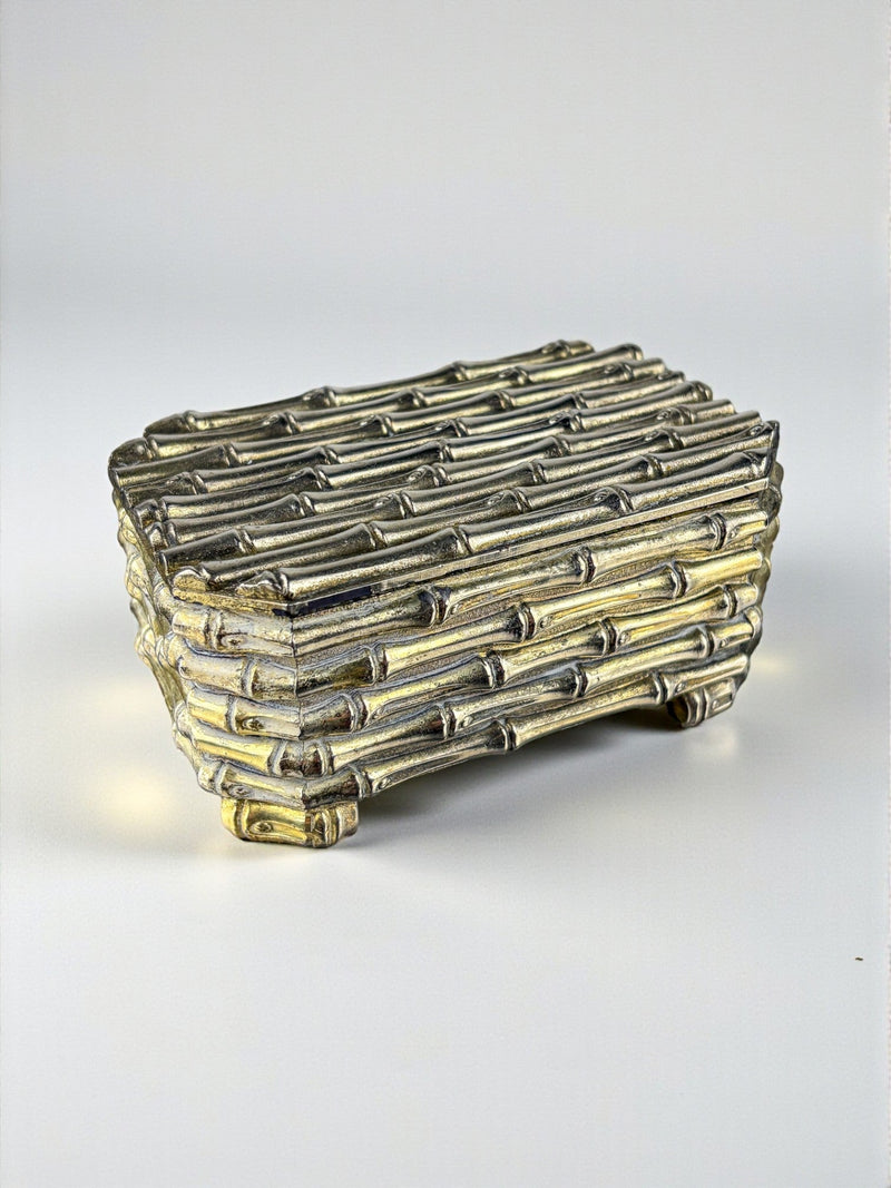 Maison Baguès Silver-Plated Faux Bamboo Box, France, 1960s — close-up of textured silver surface