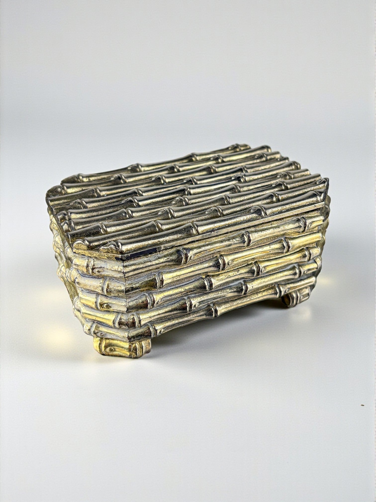 Maison Baguès Silver-Plated Faux Bamboo Box, France, 1960s — close-up of textured silver surface