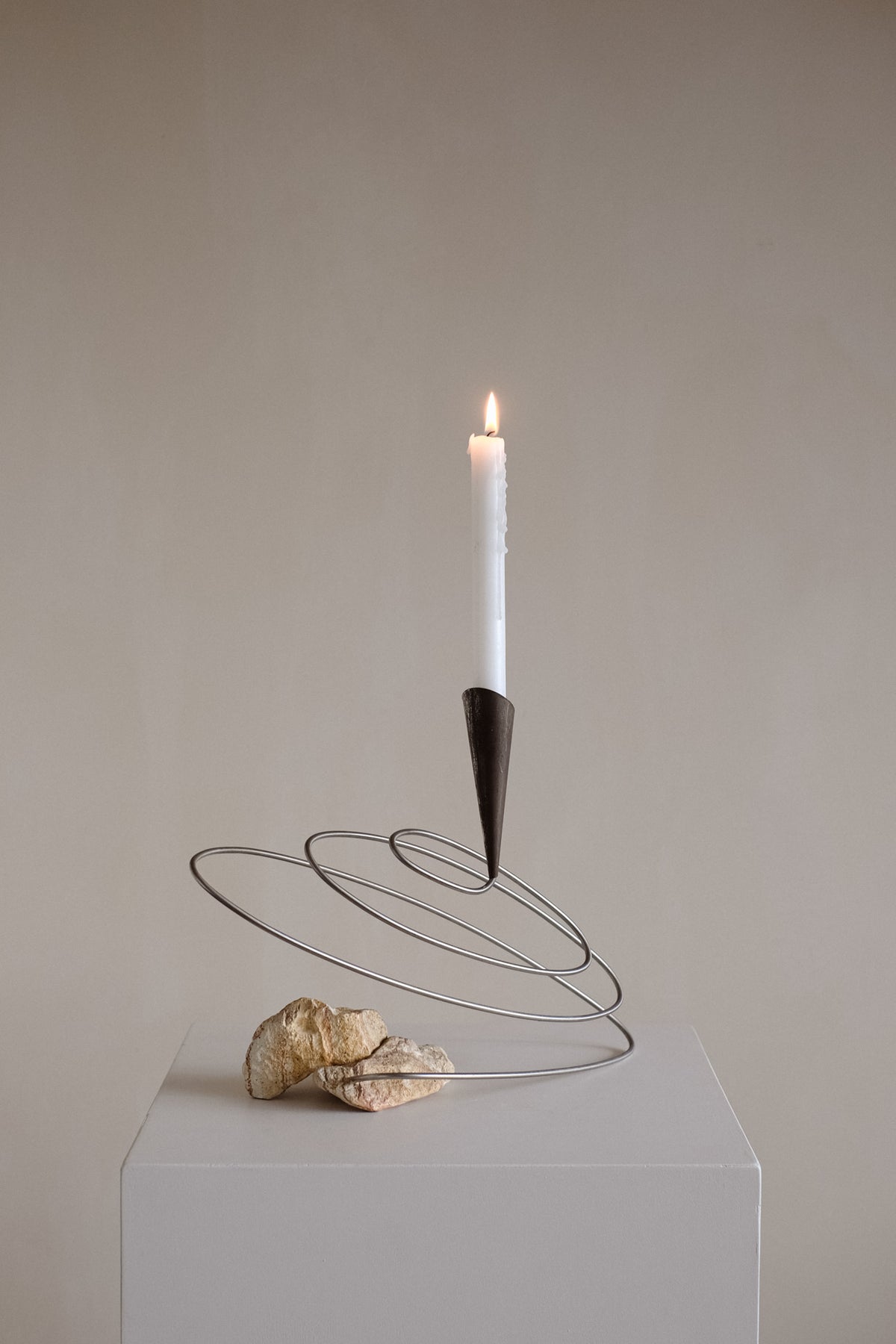 Sculptural Spiral Candle Holder with Stone Base by septembre studios | The Oblist