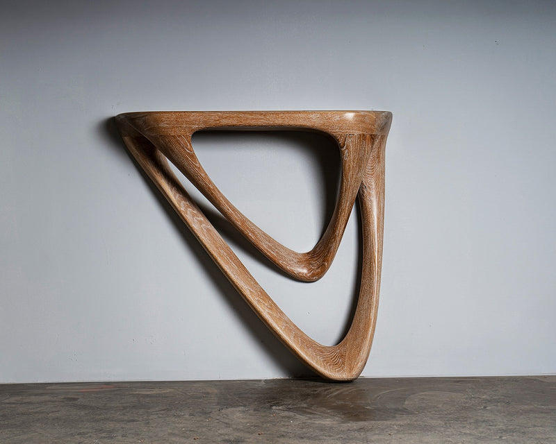 Sculptural Aras Wall mounted console table in White Oak Ceruse by Amorph | The Oblist