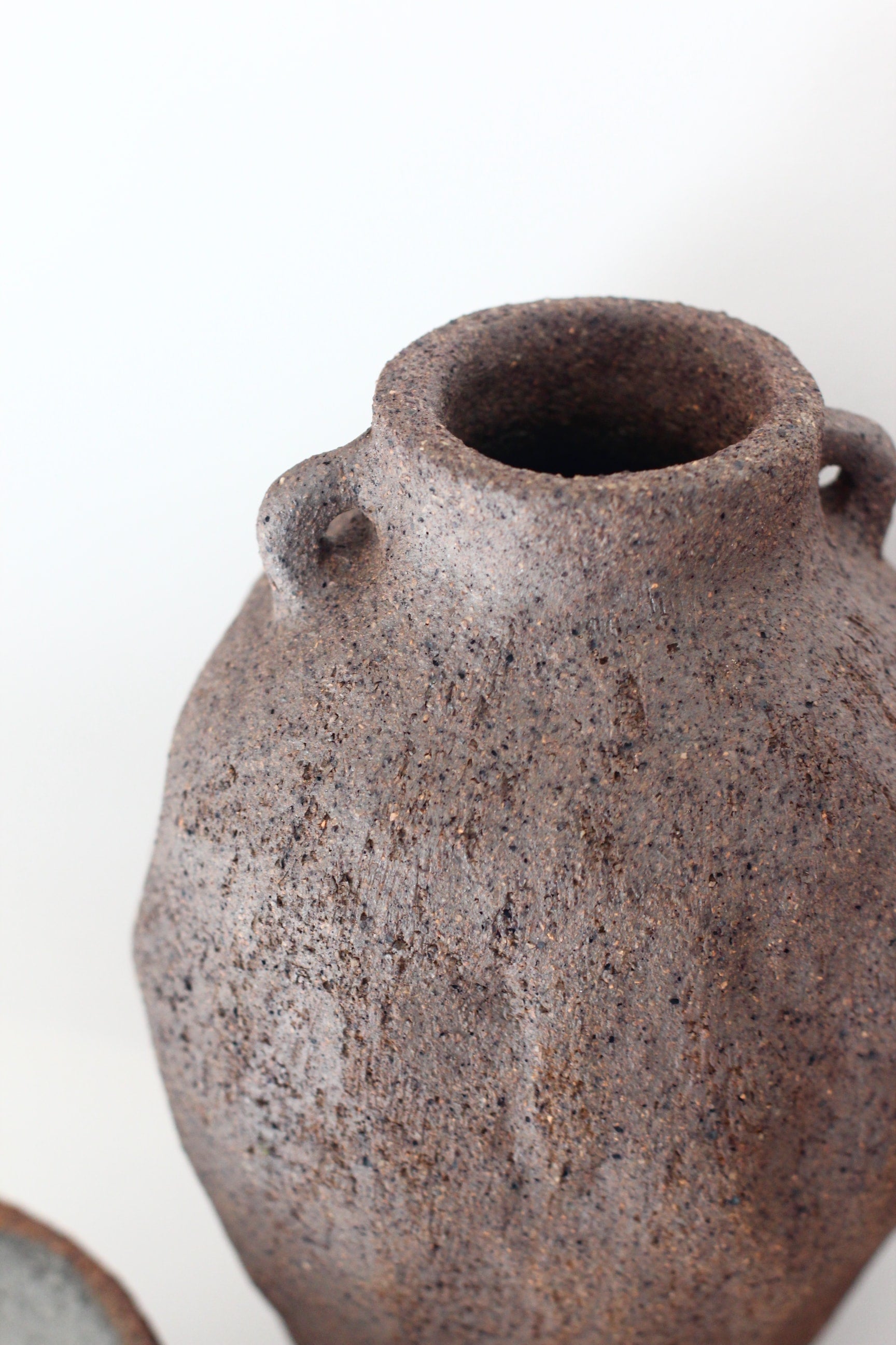 Stoneware Vase Ash 01 — side angle showing textured ash surface