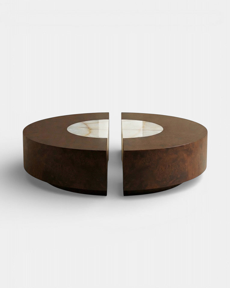 Baci' Round Wood and Shell Onyx Table by Marbera | The Oblist — handcrafted wood and onyx