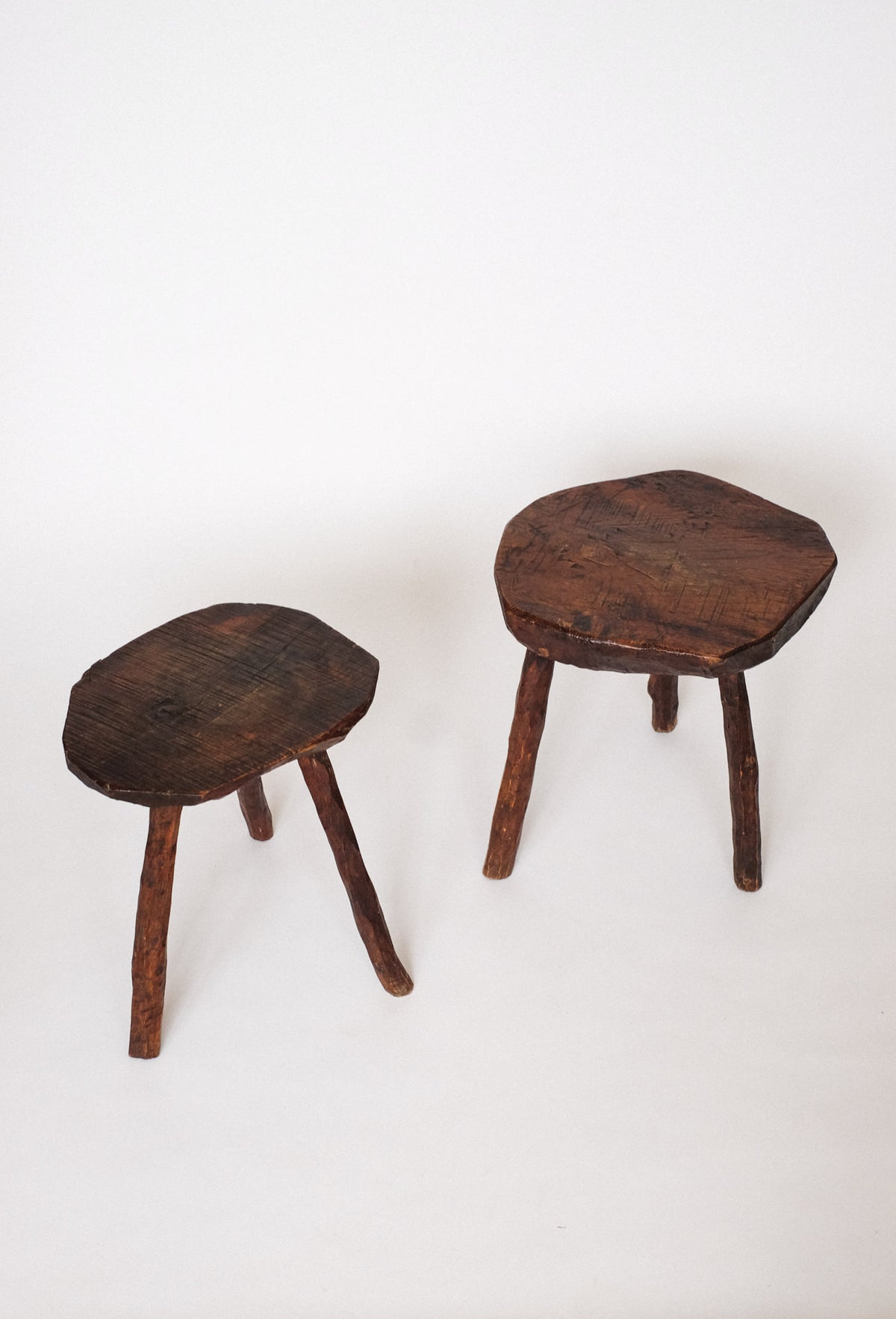 Pair of Vintage Wooden Tripod Stools — alternate view