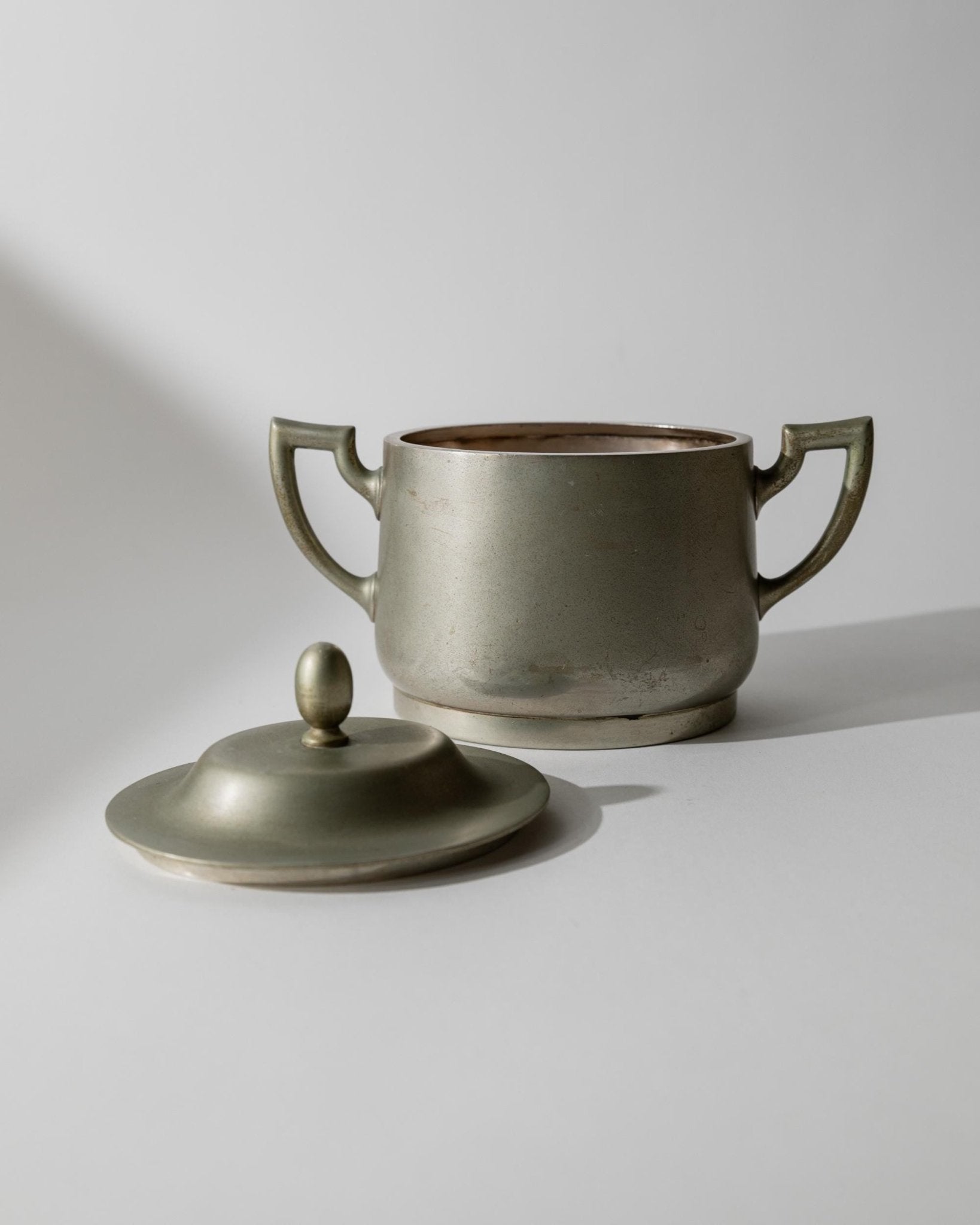Vintage 1950s Silver Plated Lidded Box, Elegant Two Handle Design with Classic Form, Table Accent, Timeless Serving Piece, Noble Gift Idea — detail view