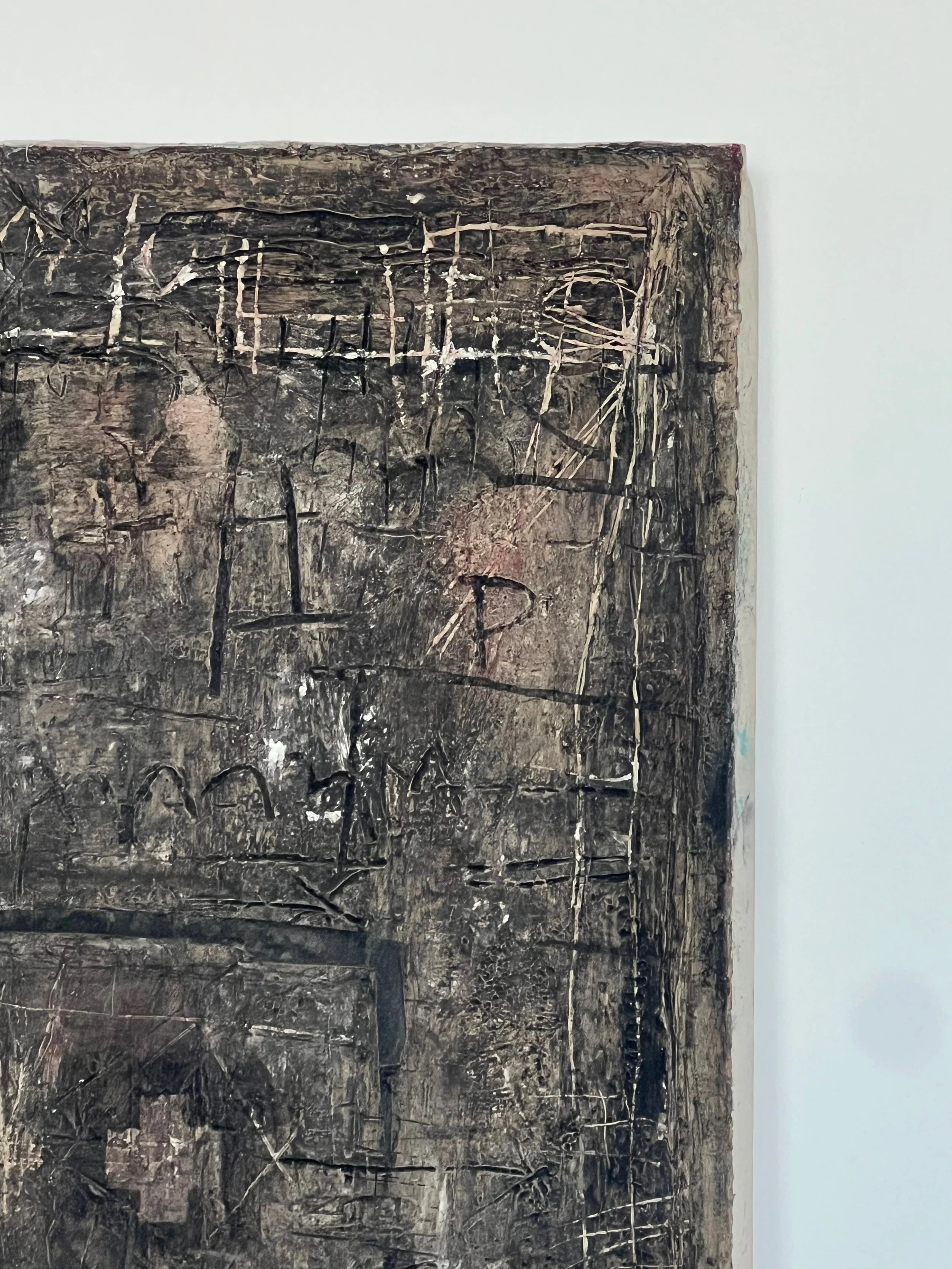 Brutalist Painting on Canvas — side angle showing textured surface and muted colors