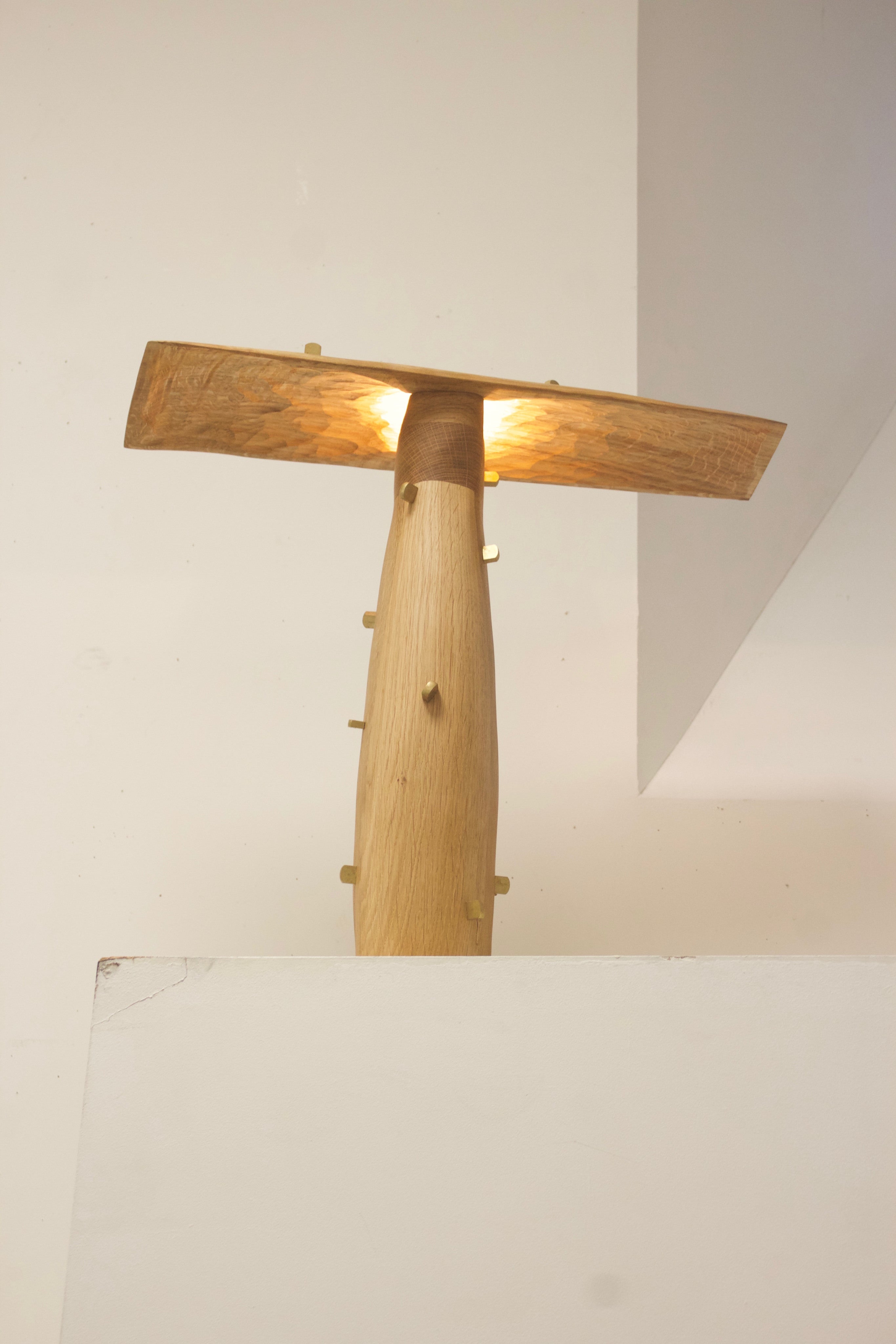 Punk Lamp, Oak/ Brass lamp — side angle