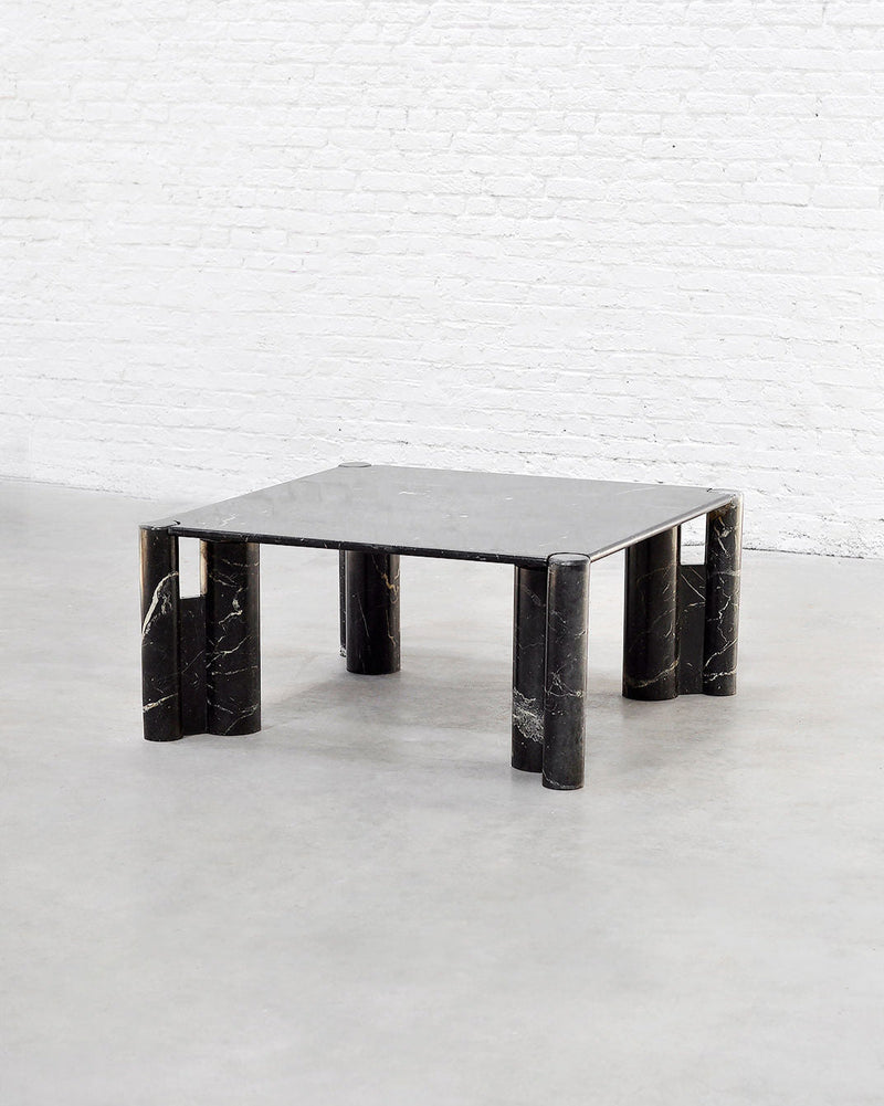 Black marble coffee table with cylindrical legs, Gae Aulenti style