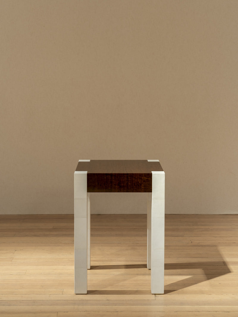 'Additions' Side Table Handcrafted in Wood Veneer & Parchment — detail view