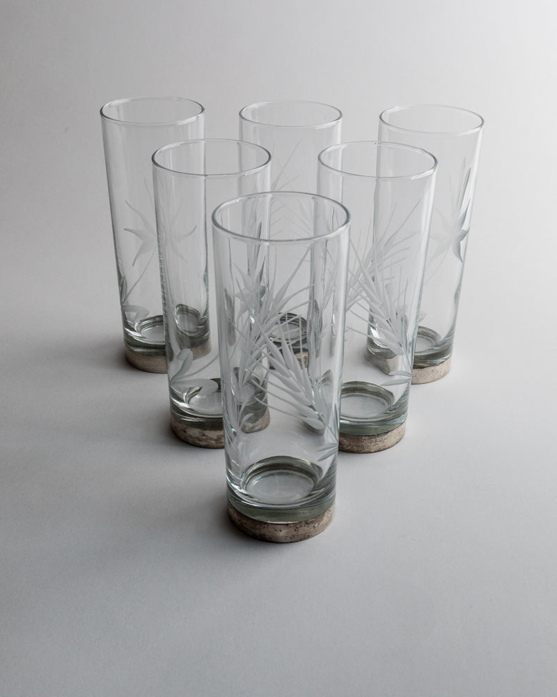 Set of 6 vintage Italian drinking glasses with etched wheat pattern