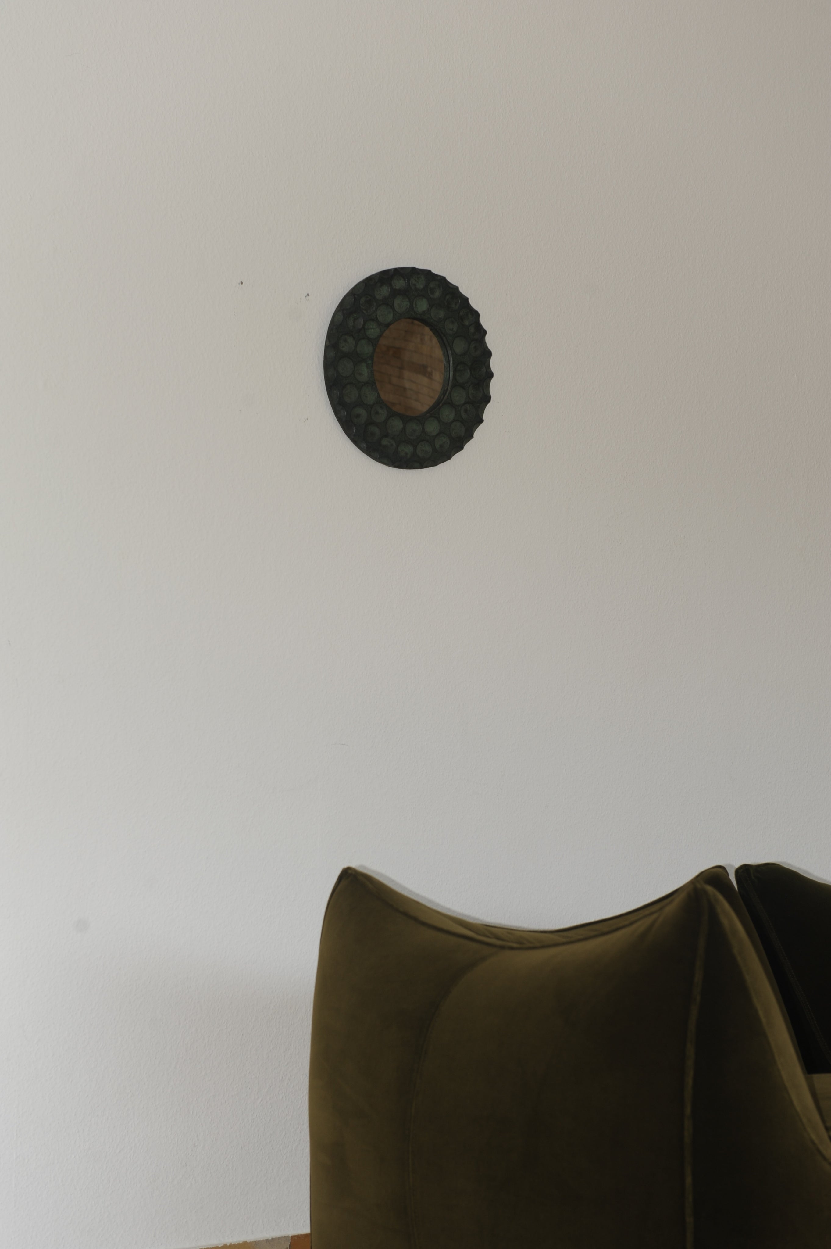 Vintage Small Brutalist Mirror in Green Slate Finish, France 1970s — in context