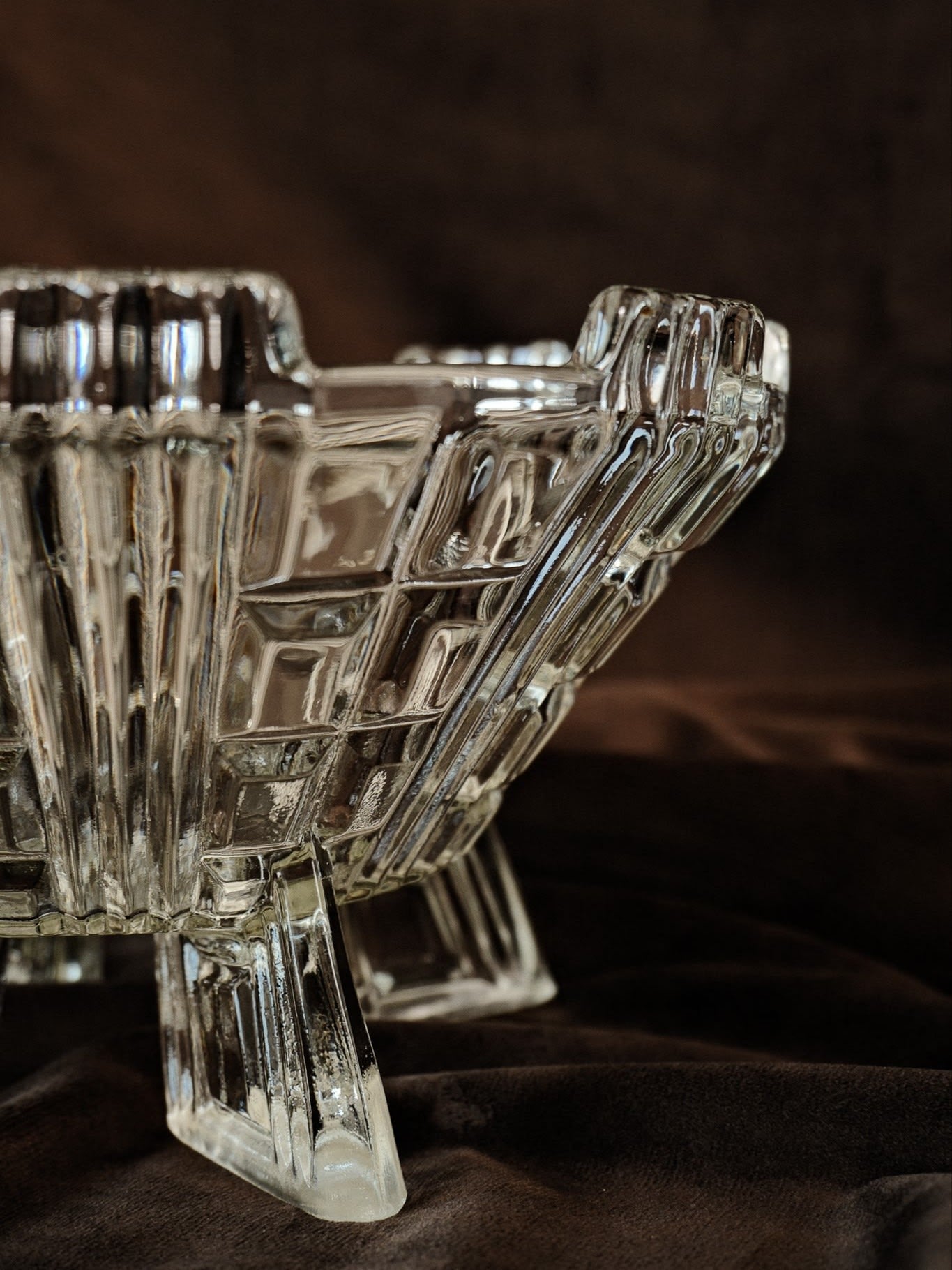 Art Deco Geometric Crystal Bowl — detail view