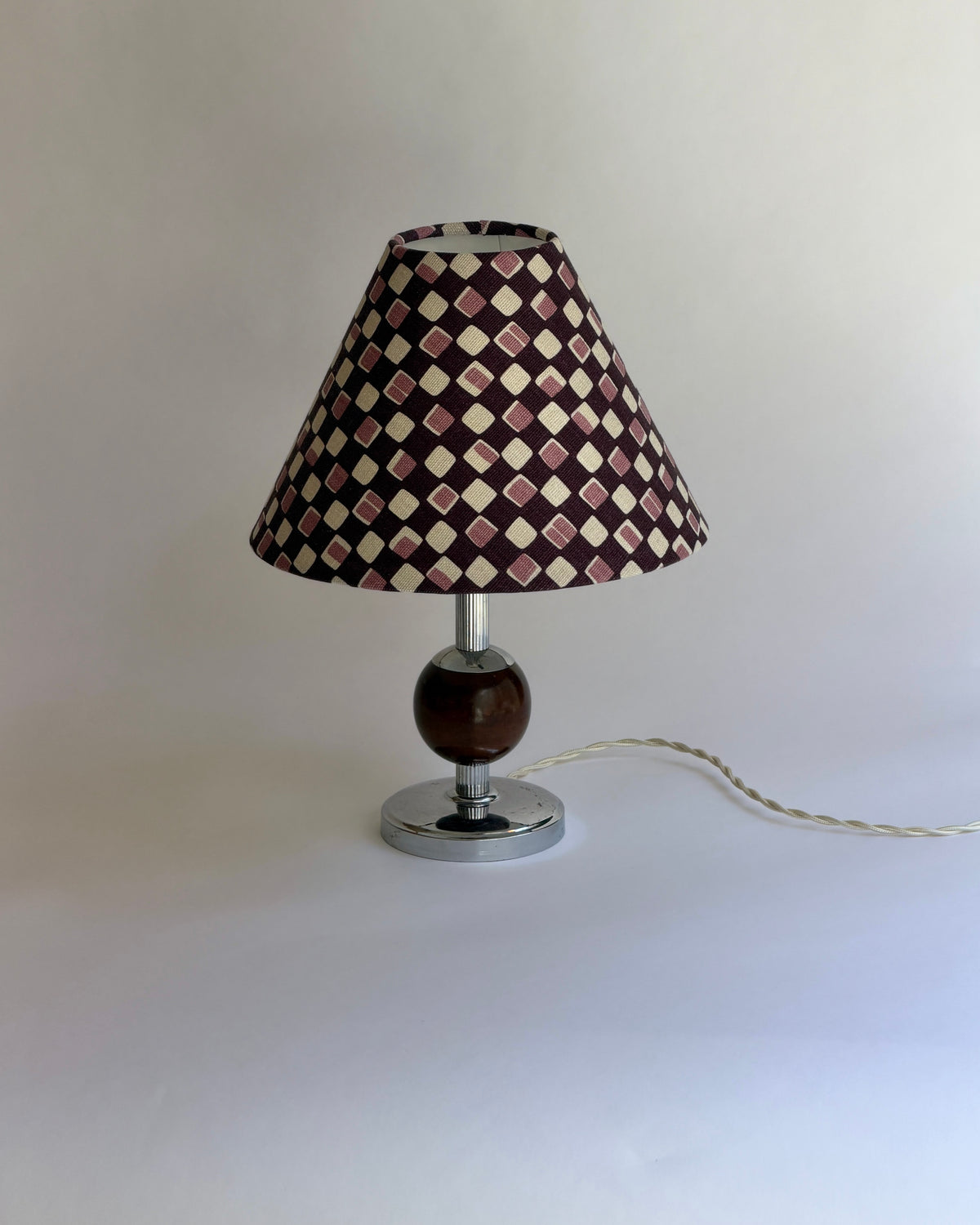 Swedish vintage Art Deco metal and wood table lamp  — in context