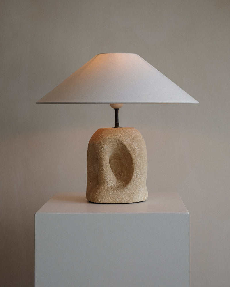 Table Lamp in Hand-Carved Stone by Pierre-Albert Tormos, 1970s — side angle