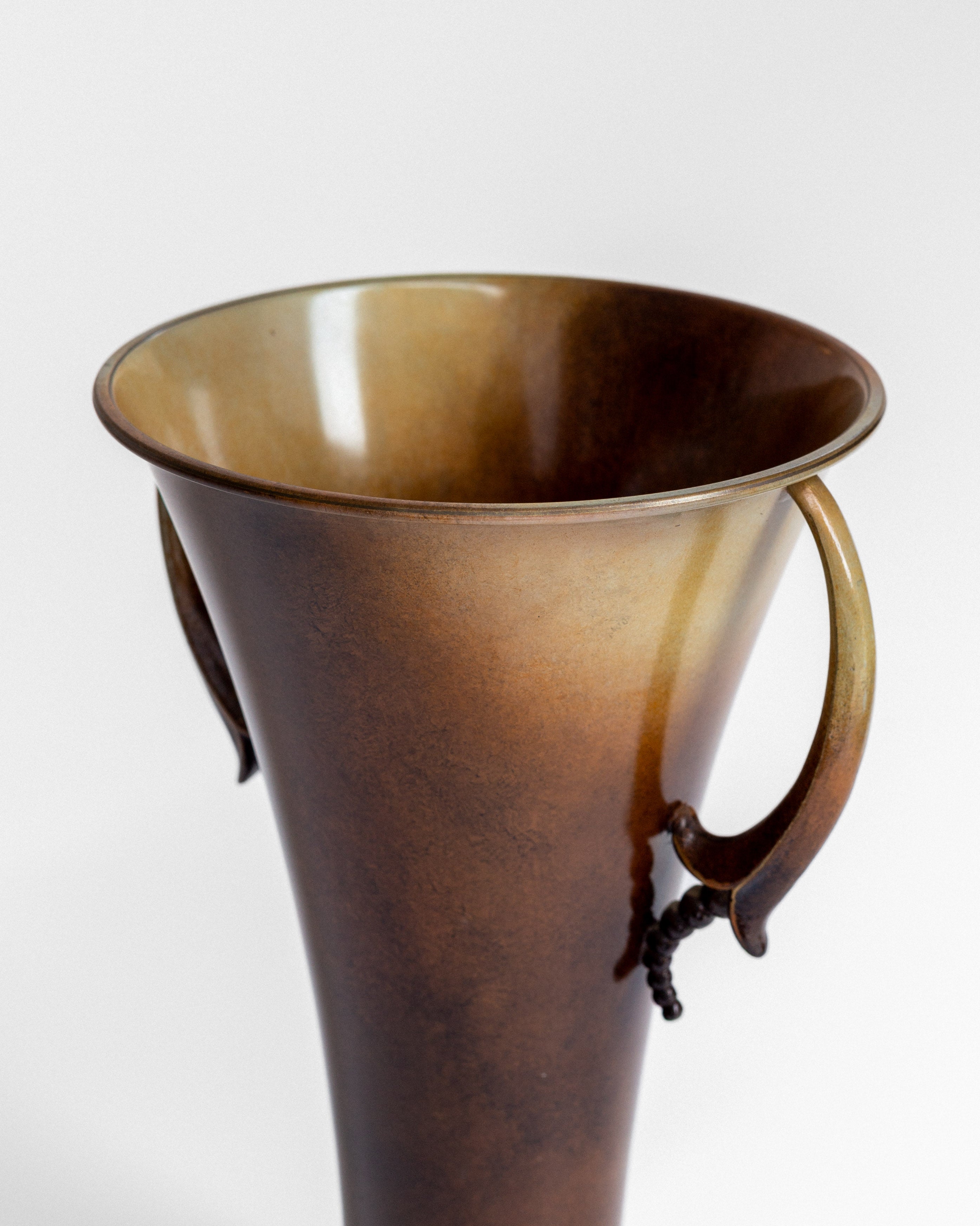 Neoclassic Bronze Patinated Vase by Ystad Metall — close-up of bronze finish and handles