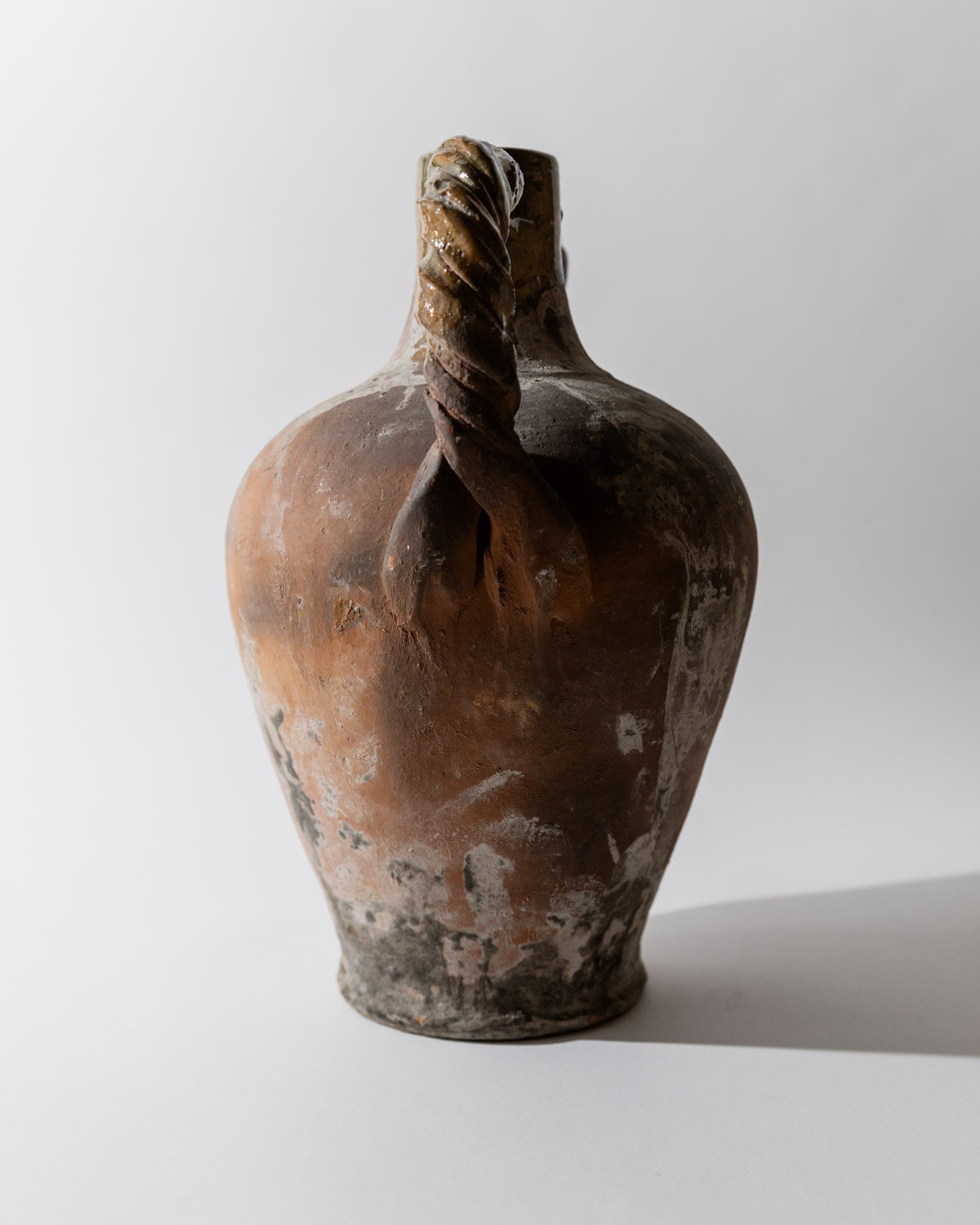 Antique 18th Century Terracotta Amphora — front view highlighting twisted handle