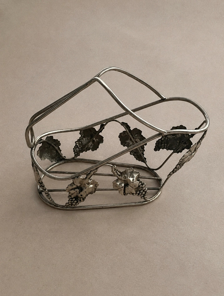 1970s French Vintage Godinger Silver-Plated Grape Leaf Wine Bottle Holder — side angle