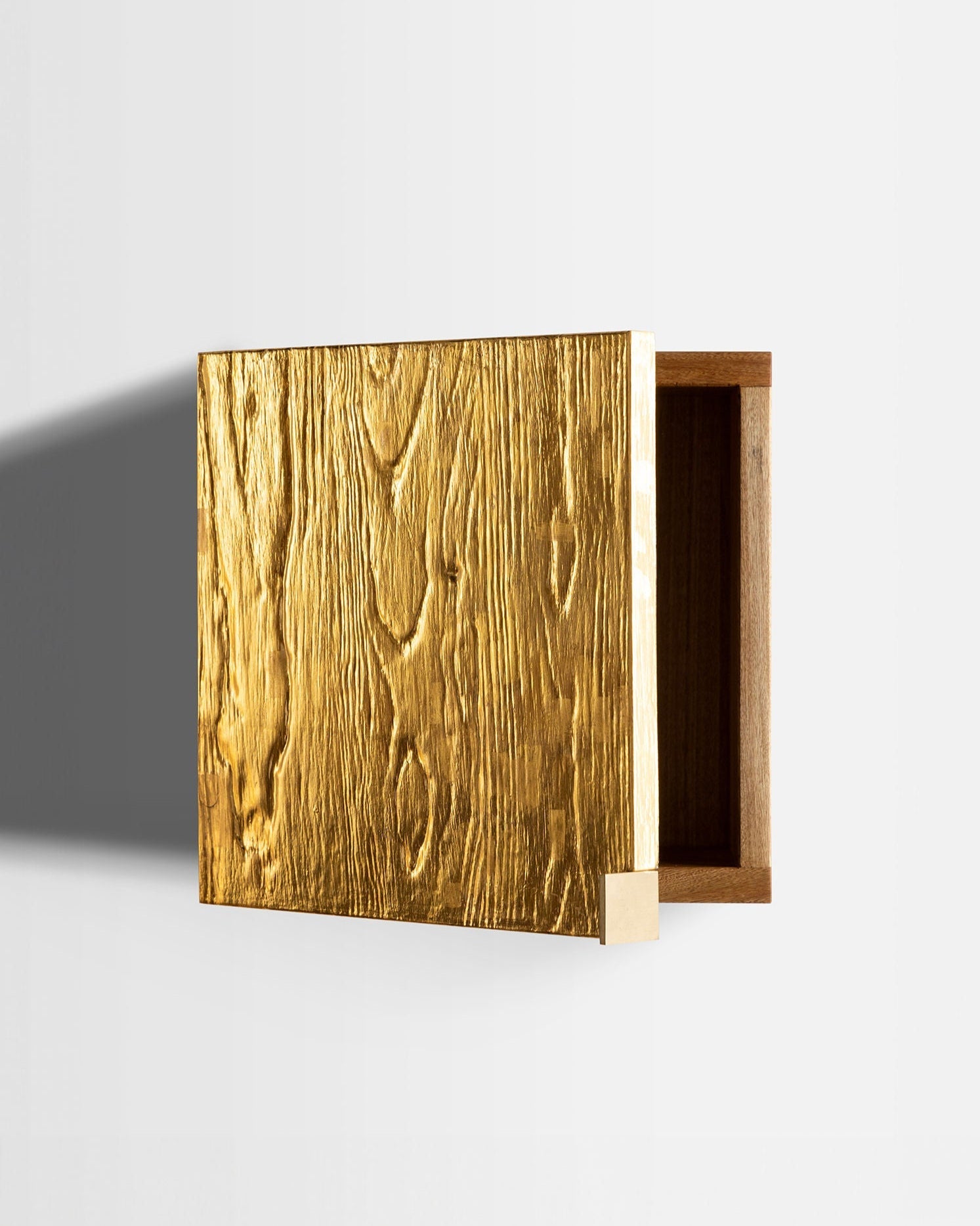 AURUM' Wall Box Cabinets 23k Gold Leaf — angled view showing textured gold surface