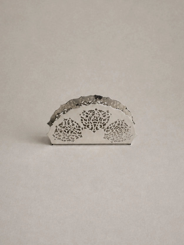 Vintage Silver-Plated Cutwork Napkin Holder — close-up