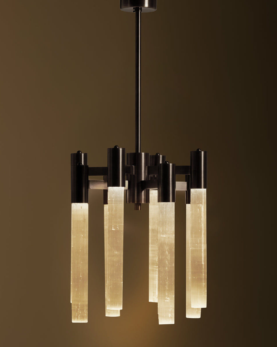 Lustre SELENE en sélénite et bronze brossé