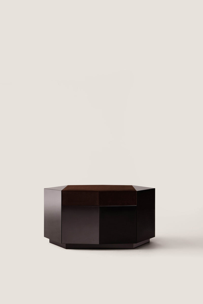 Ame I' Lacquer Ottoman — front view highlighting dark lacquer finish