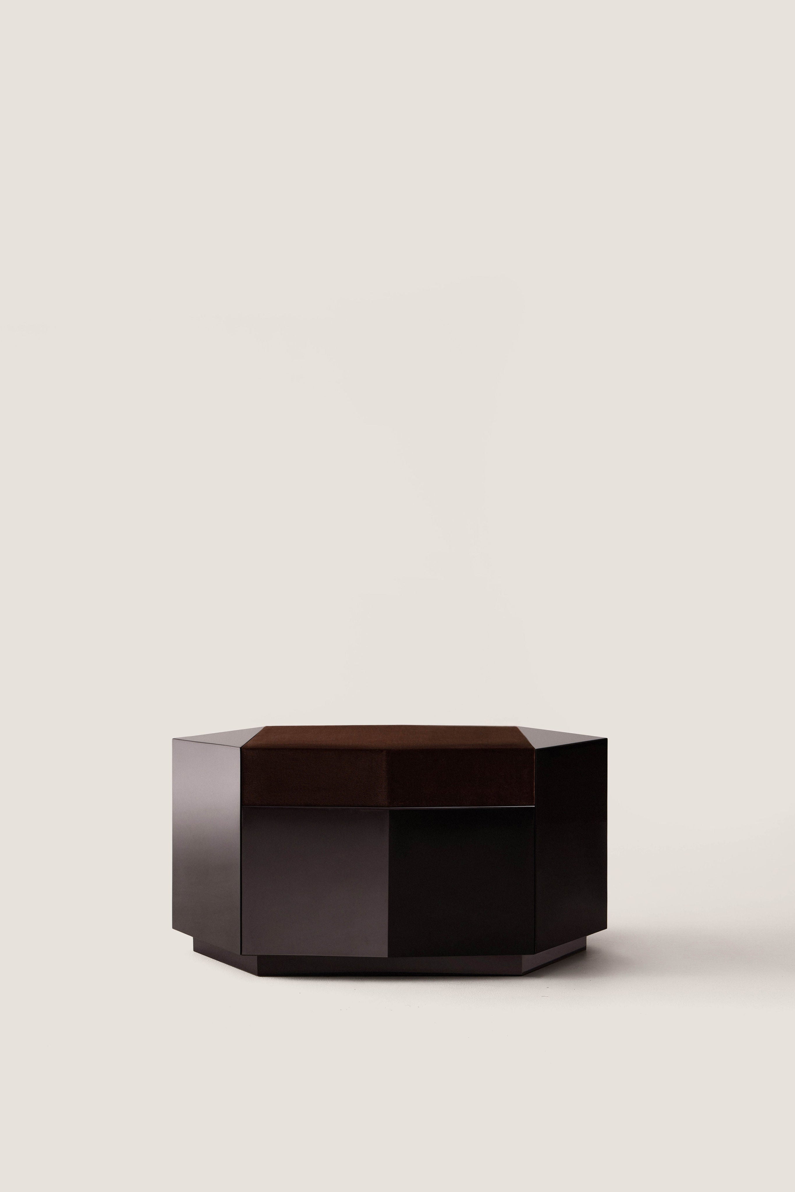 Ame I' Lacquer Ottoman — front view highlighting dark lacquer finish