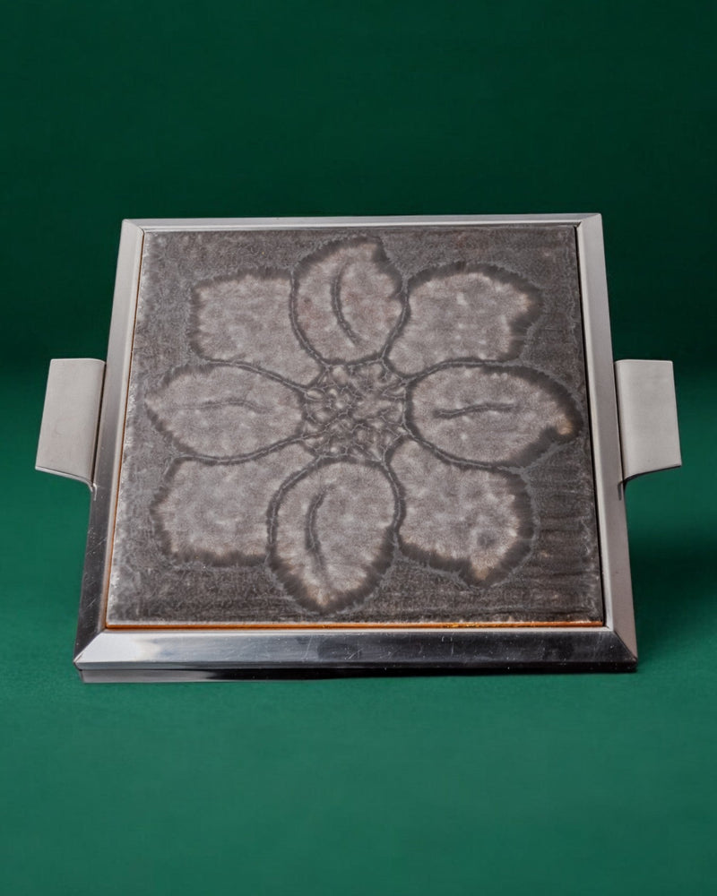 Space Age Floral Grey Ceramic Trivet by Malamar Studio | The Oblist — ceramic, grey, vintage