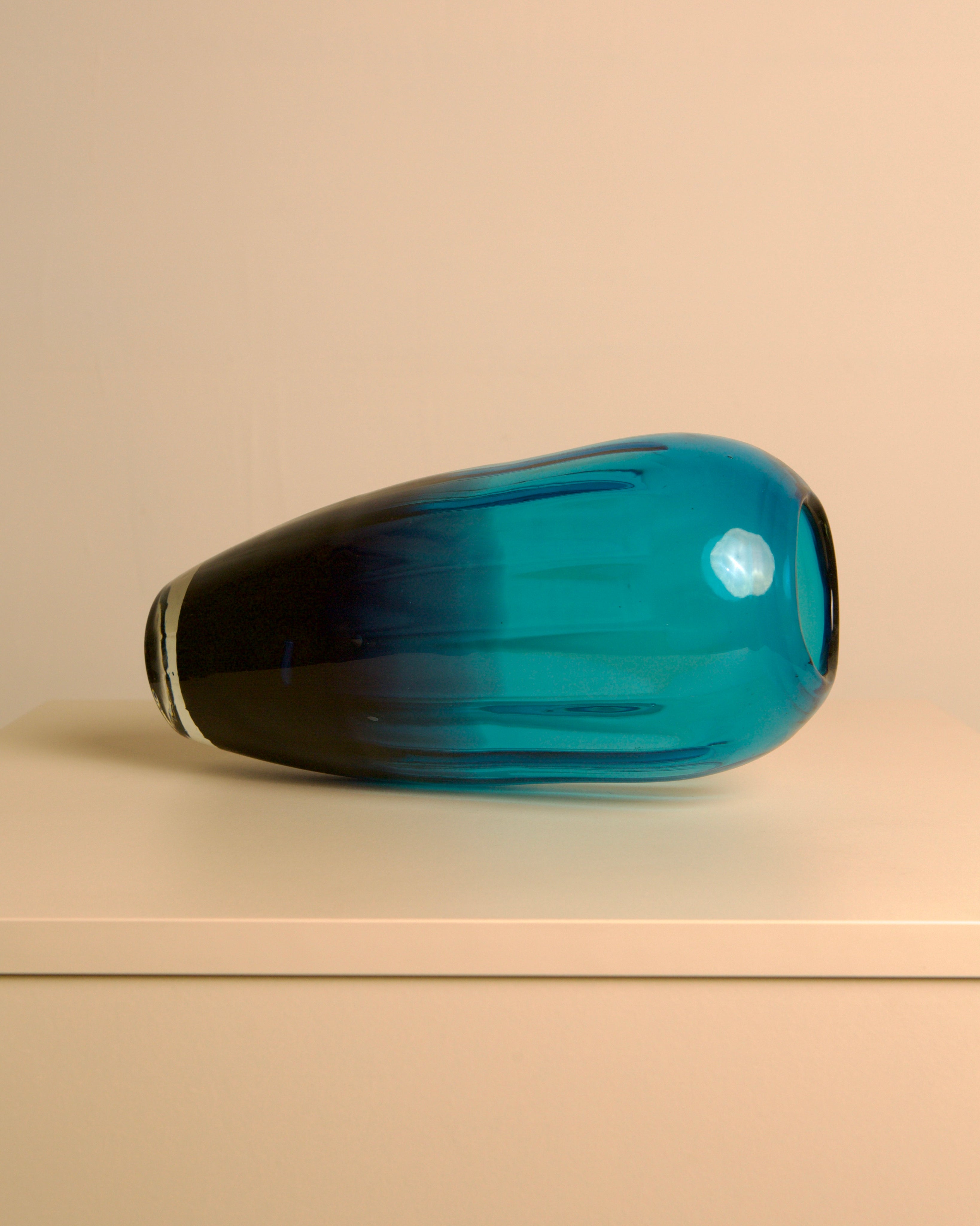 Large Blue Ombré Murano Glass Vase, Italy, 1980s — close-up