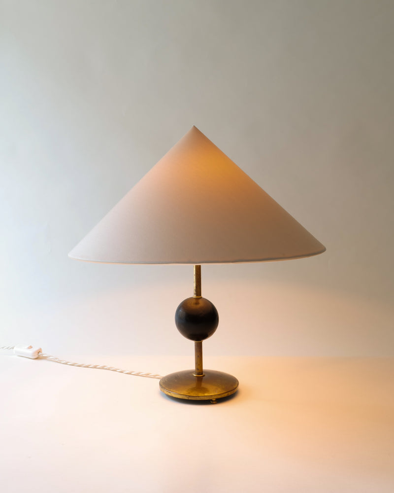 Harald Notini brass table lamp with conical shade, 1940s design