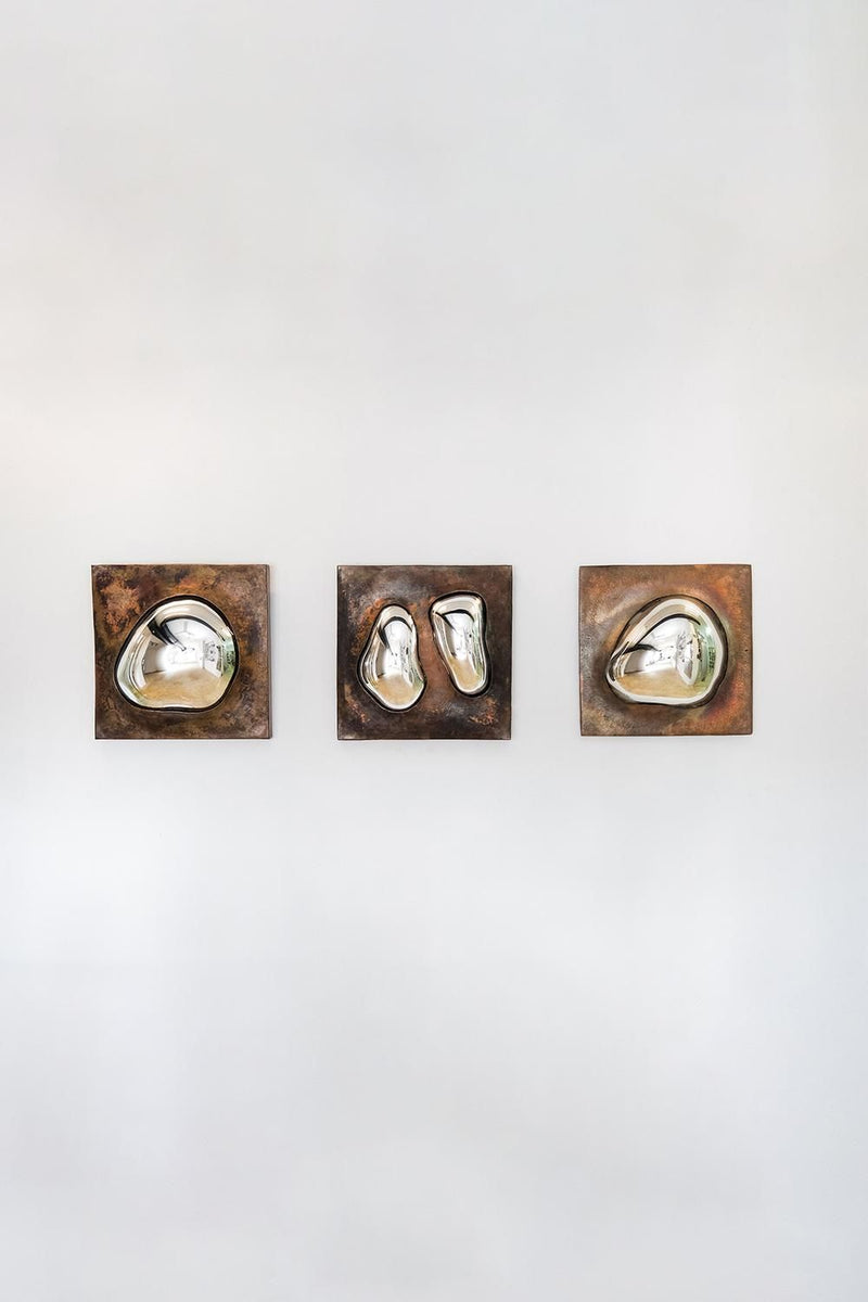 Drop of Silver on Copper II' Wall Sculpture — close-up of silver and copper textures
