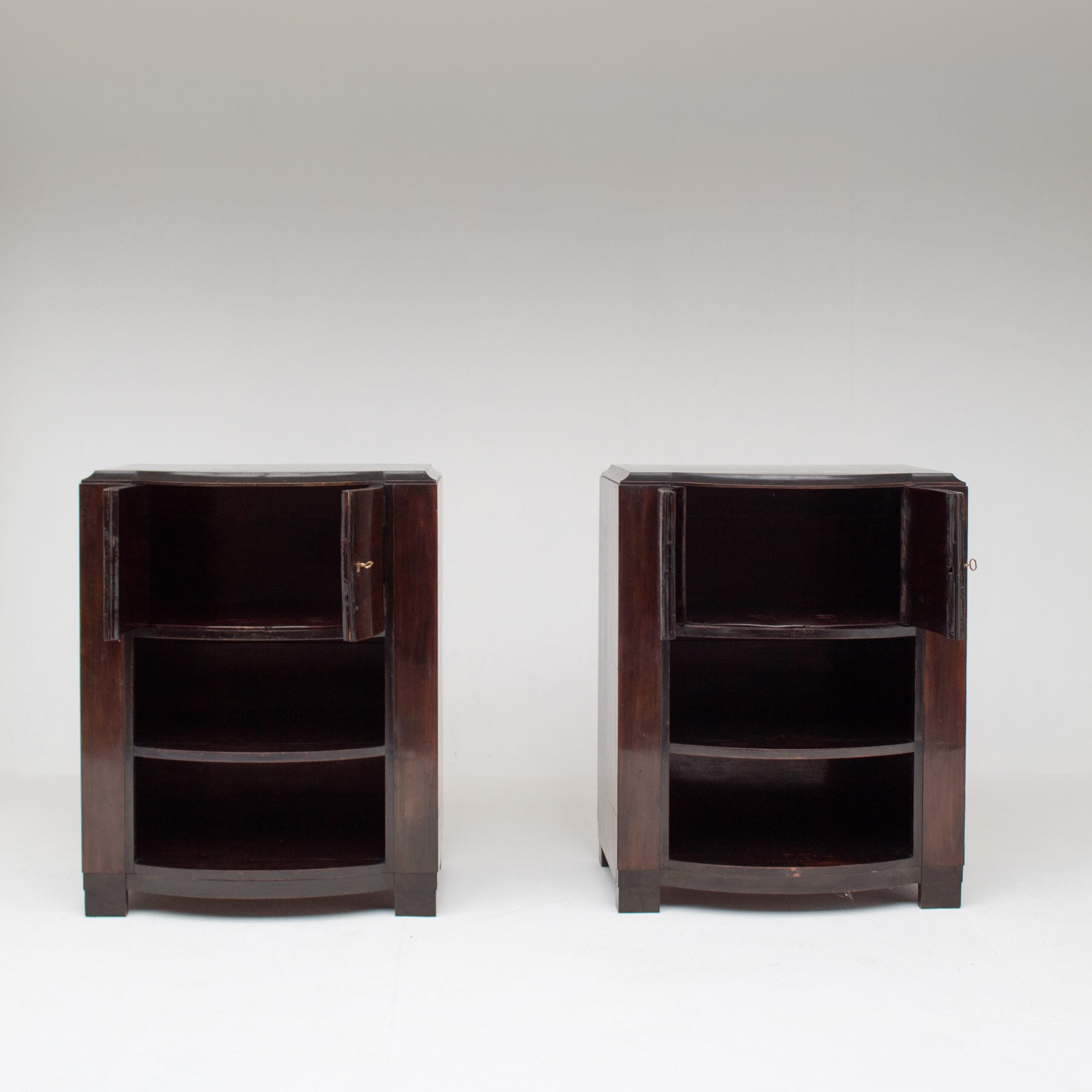 Art Deco Cabinets — front view of dark wood nightstands